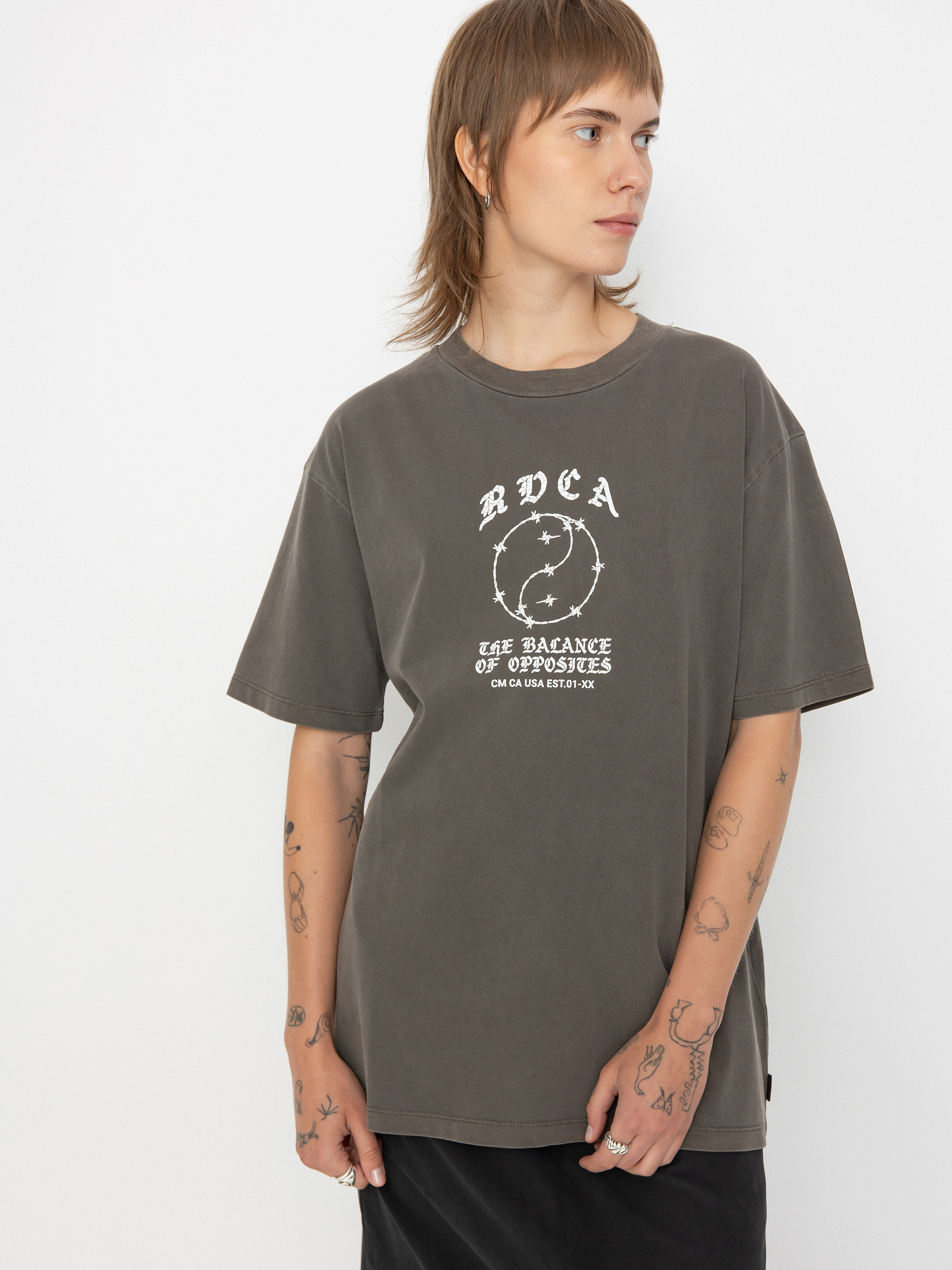 Tričko RVCA Lax Relaxed Wmn (dark choc)