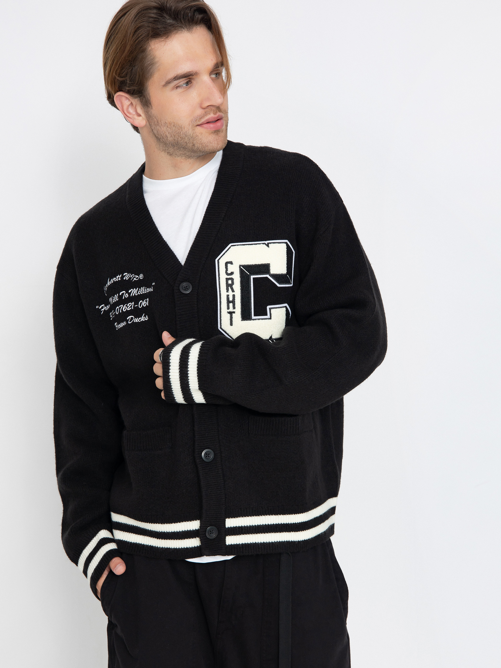 Sveter Carhartt WIP Brown Ducks Cardigan (black/wax)