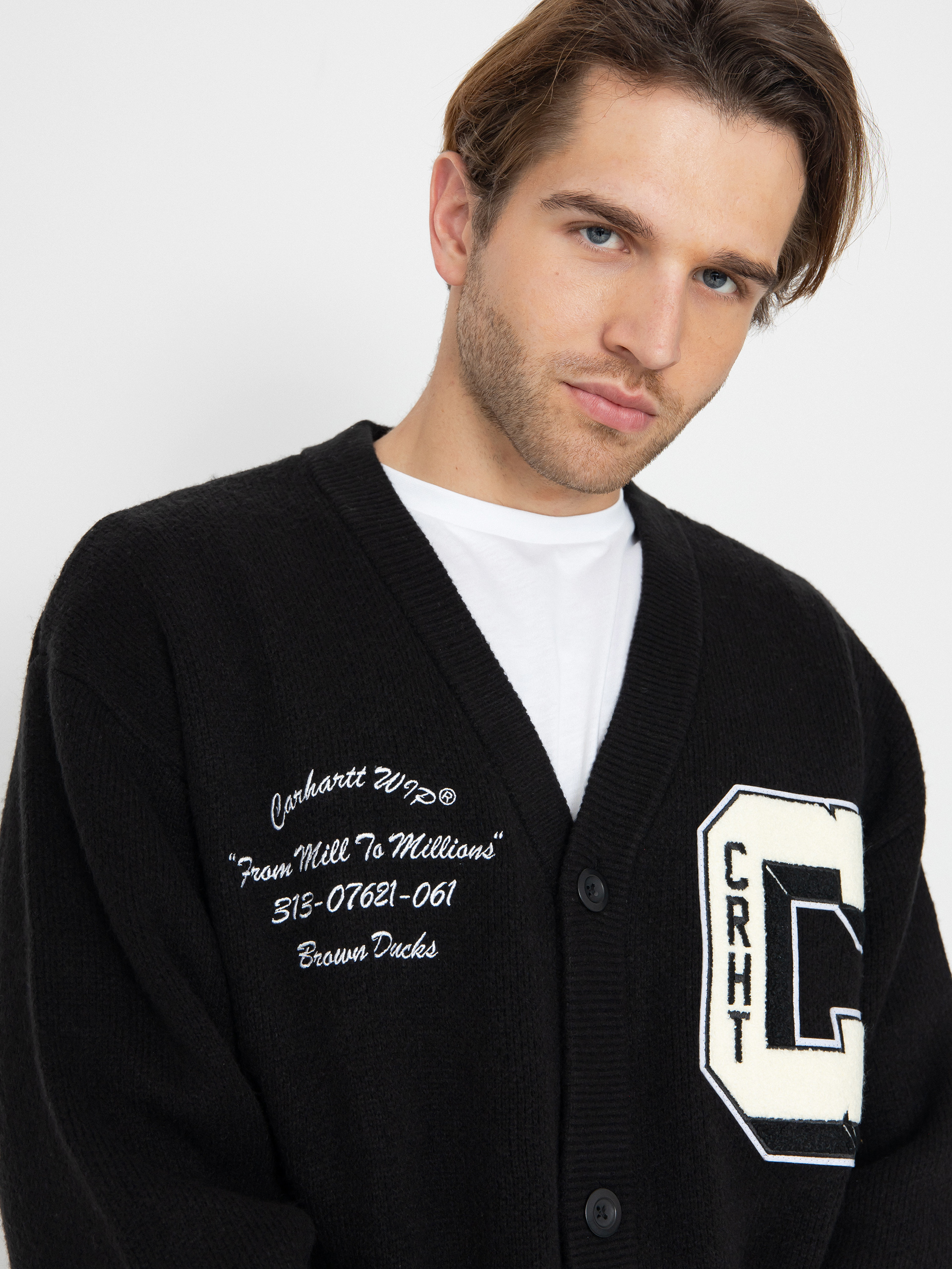 Sveter Carhartt WIP Brown Ducks Cardigan (black/wax)