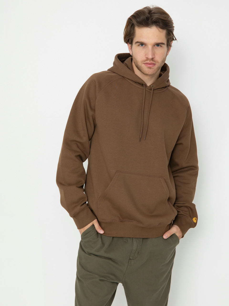 Mikina s kapucňou Carhartt WIP Chase HD (chocolate/gold)