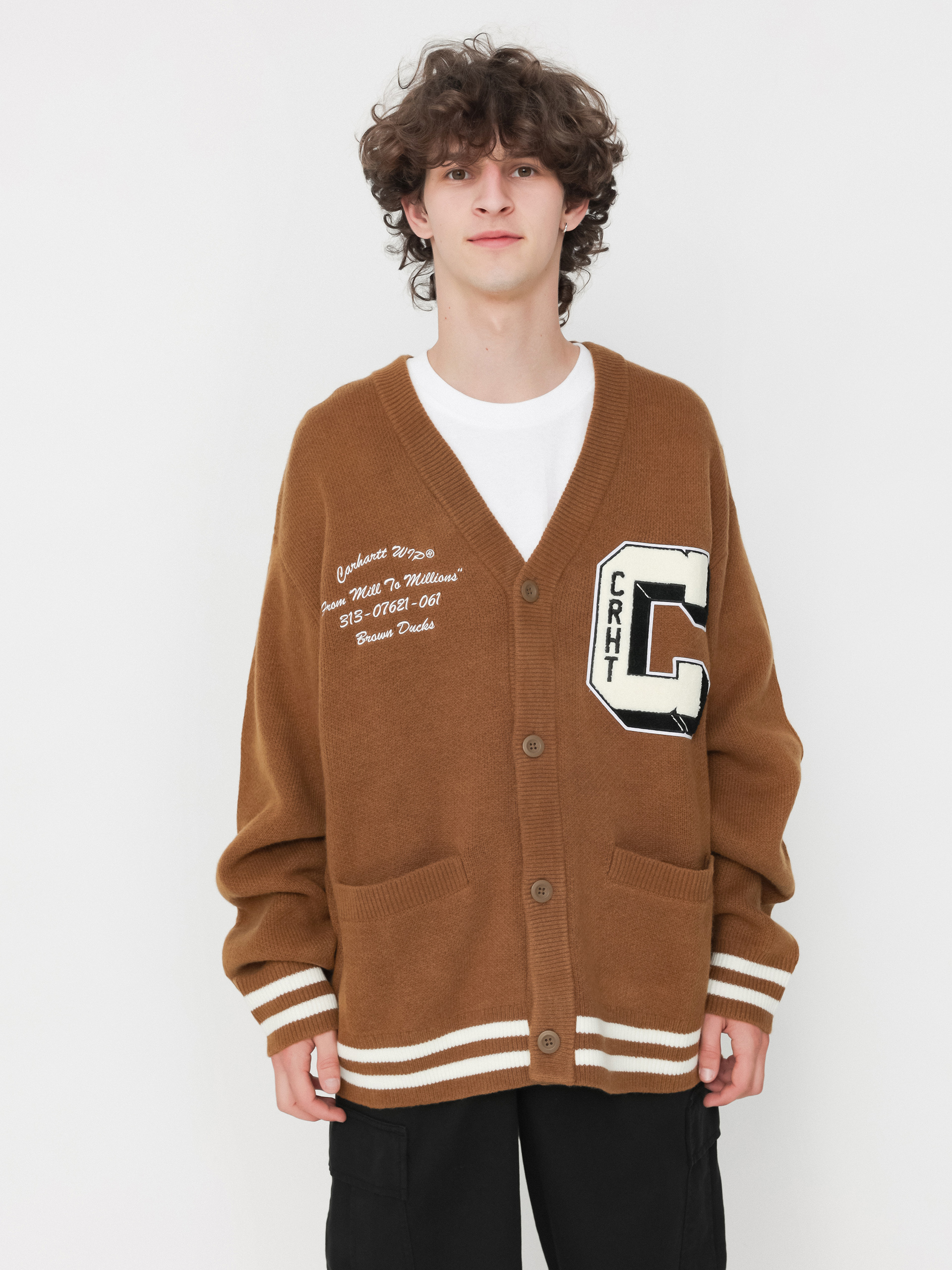 Sveter Carhartt WIP Brown Ducks Cardigan (hamilton brown/wax)