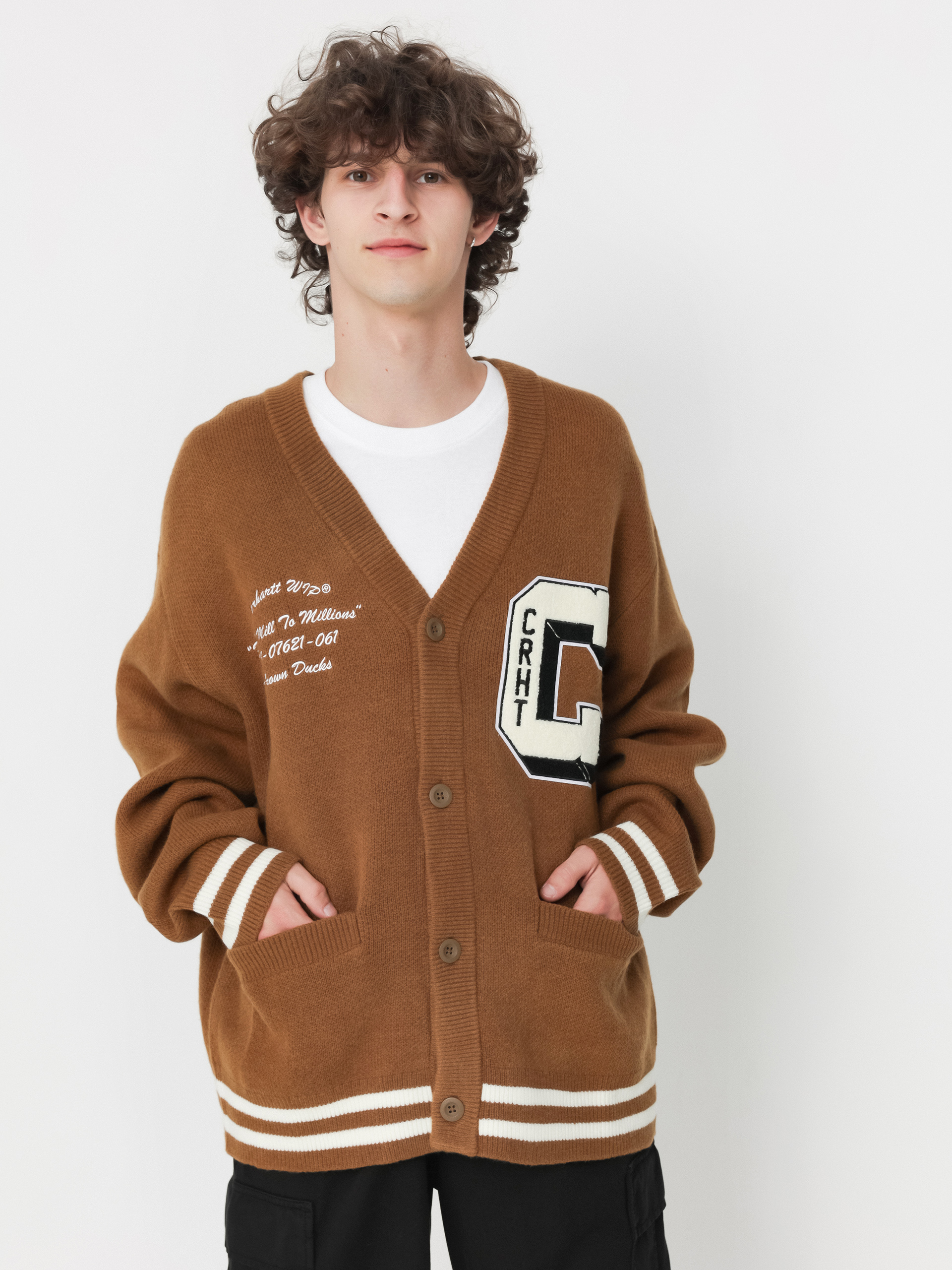 Sveter Carhartt WIP Brown Ducks Cardigan (hamilton brown/wax)