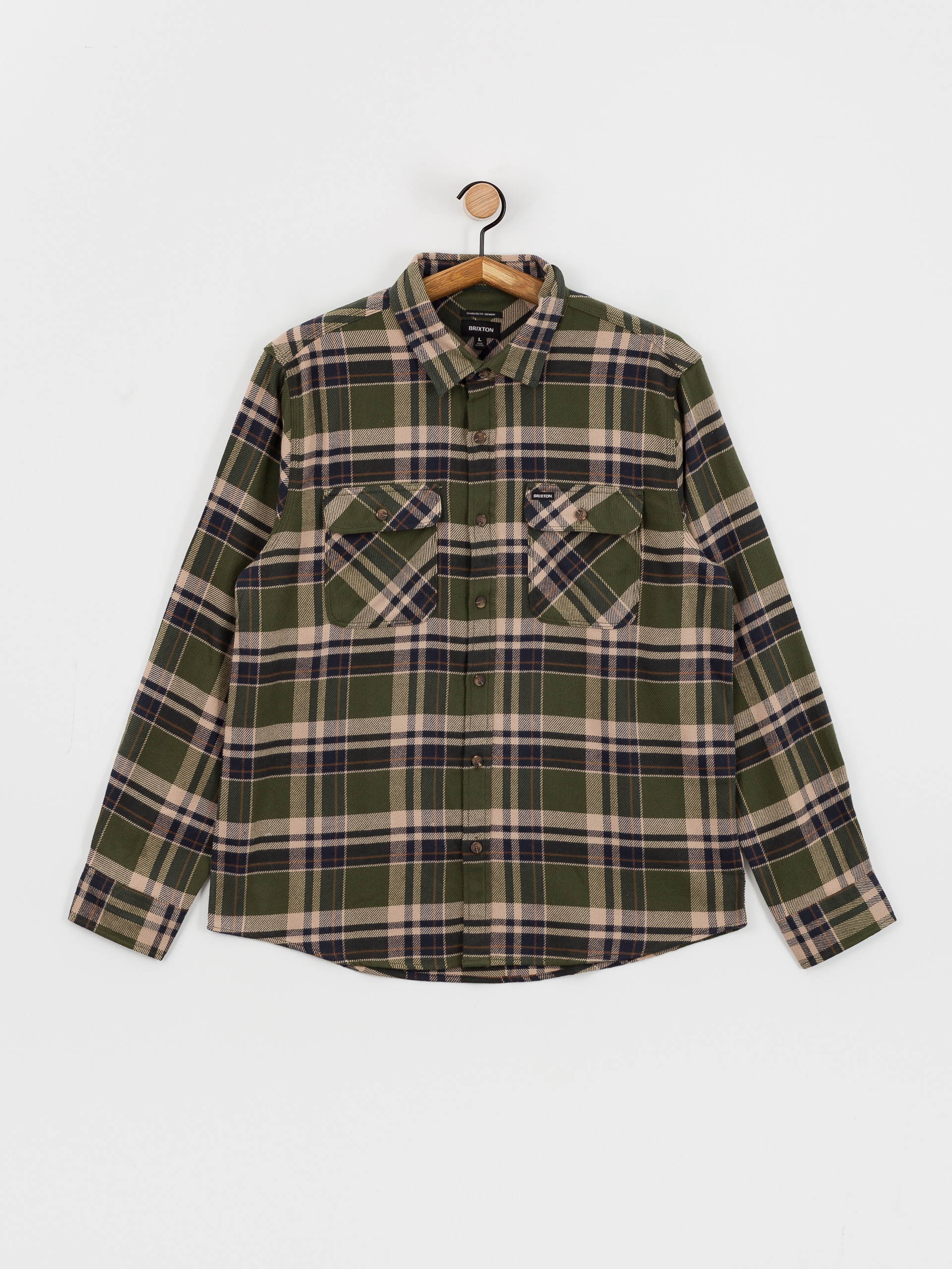 Košeľa Brixton Bowery Flannel Ls (cypress green/washed navy/whit)