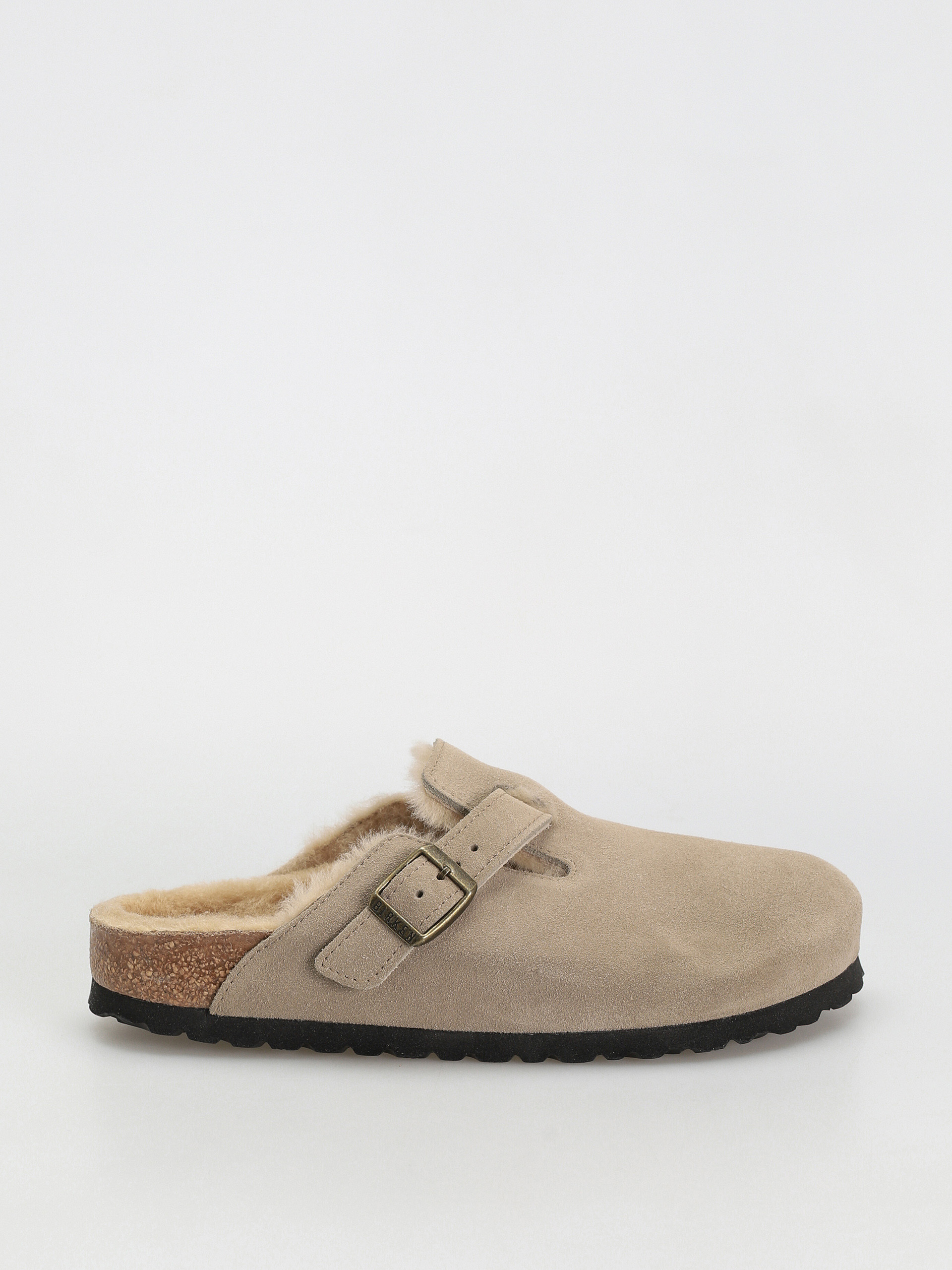 u0160u013eapky Birkenstock Boston Shearling Suede Leather Fur Narrow Wmn (taupe)