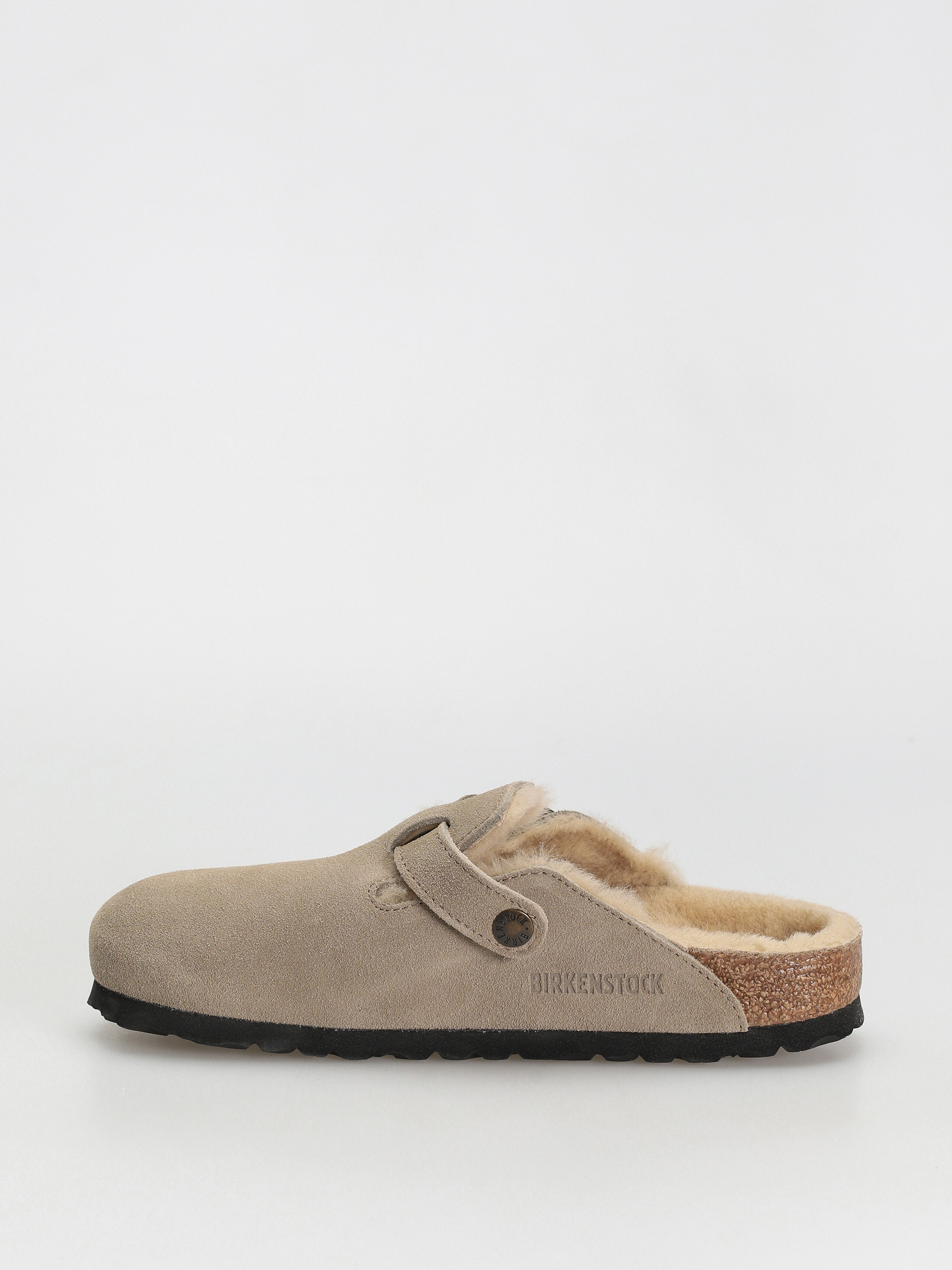 Šľapky Birkenstock Boston Shearling Suede Leather Fur Narrow Wmn (taupe)