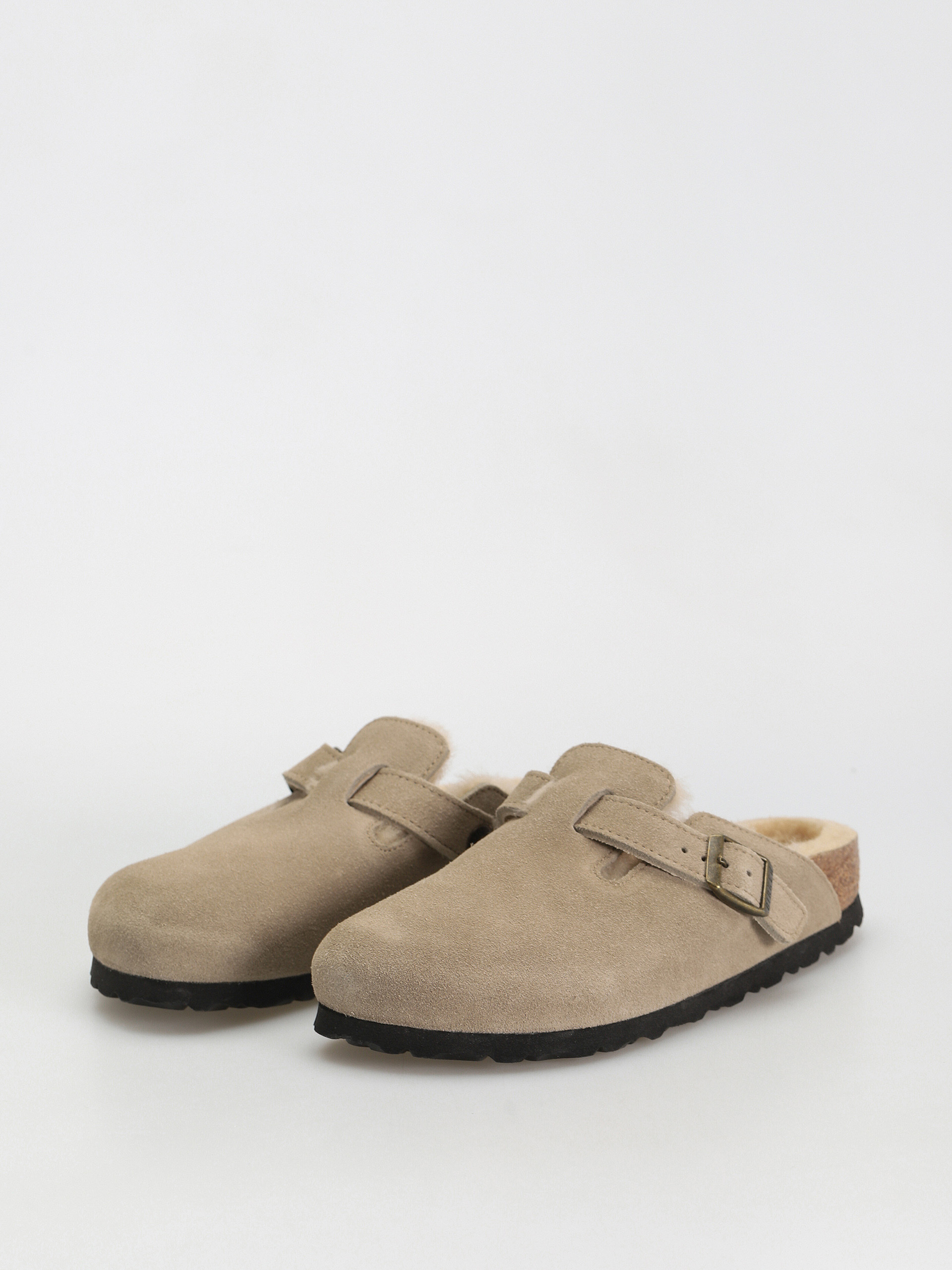 Šľapky Birkenstock Boston Shearling Suede Leather Fur Narrow Wmn (taupe)
