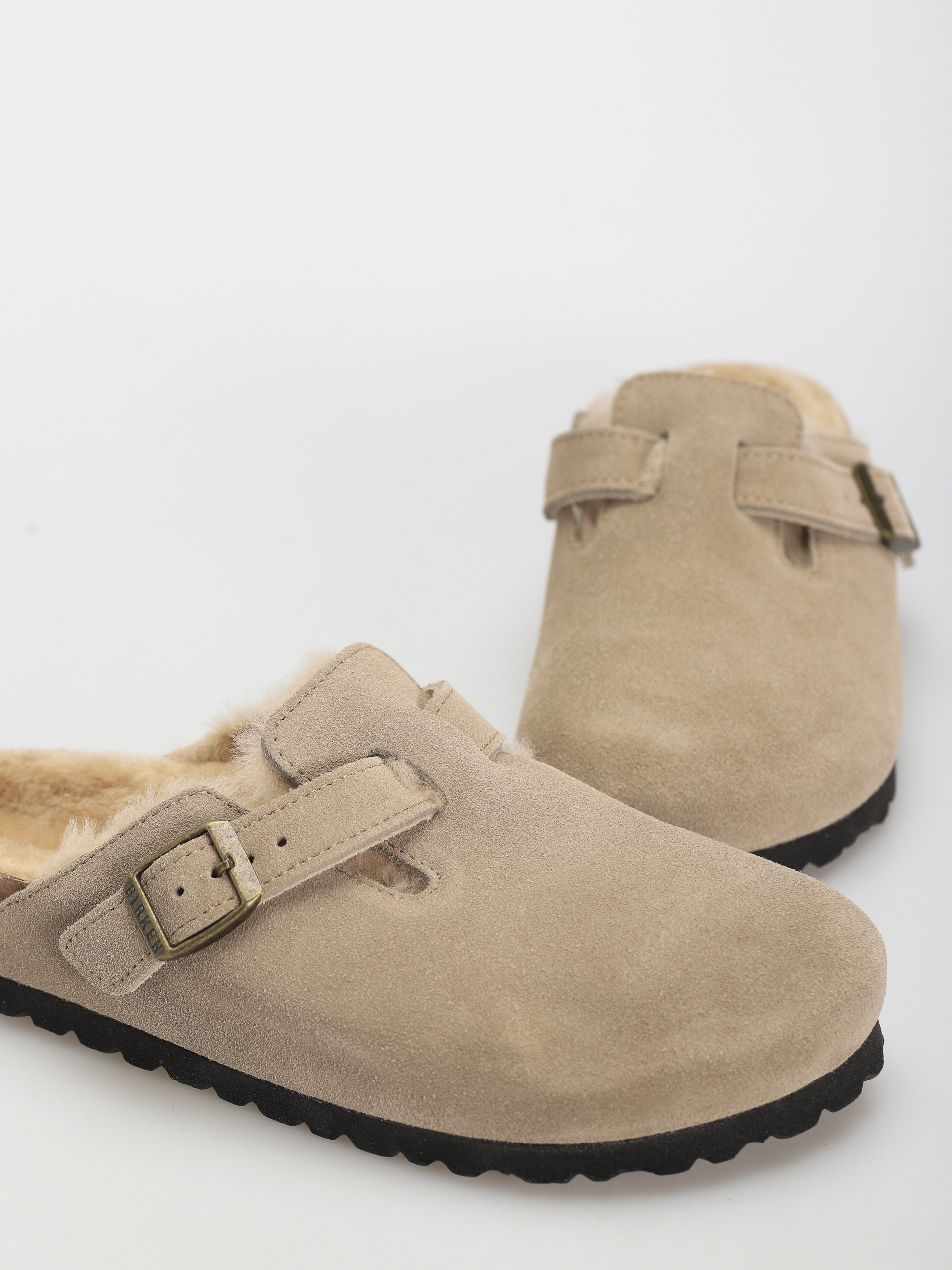 Šľapky Birkenstock Boston Shearling Suede Leather Fur Narrow Wmn (taupe)