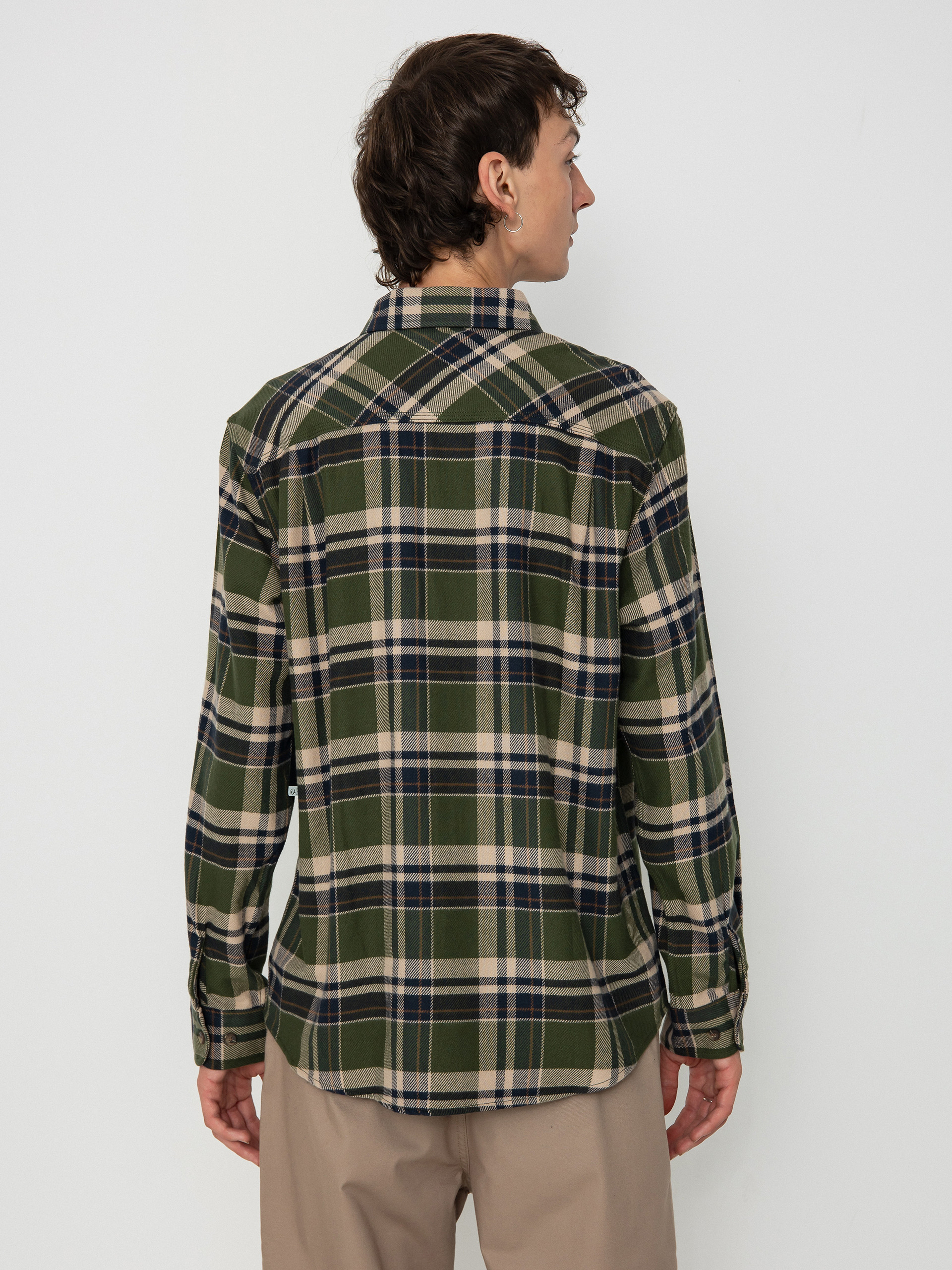 Košeľa Brixton Bowery Flannel Ls (cypress green/washed navy/whit)