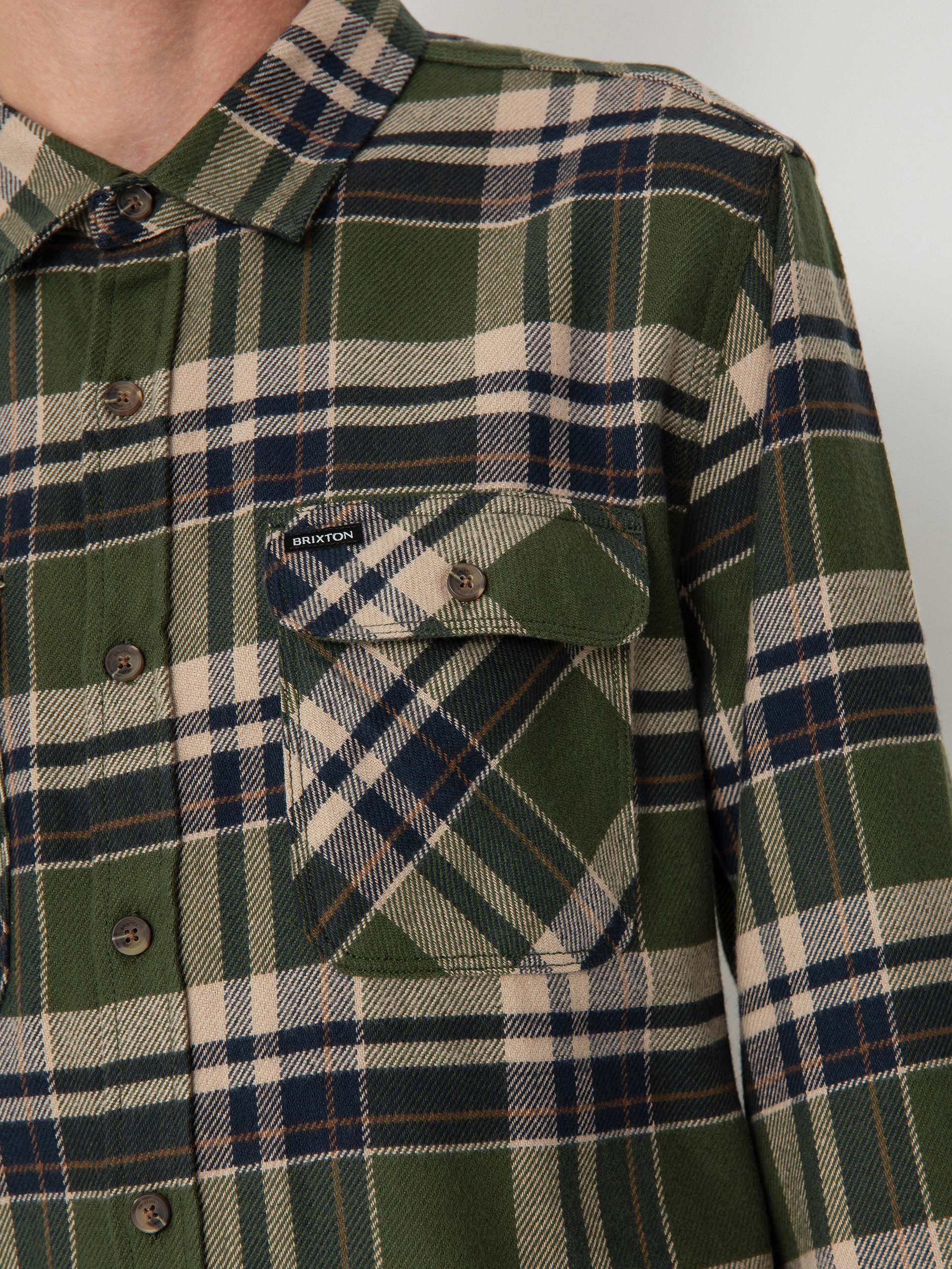 Košeľa Brixton Bowery Flannel Ls (cypress green/washed navy/whit)
