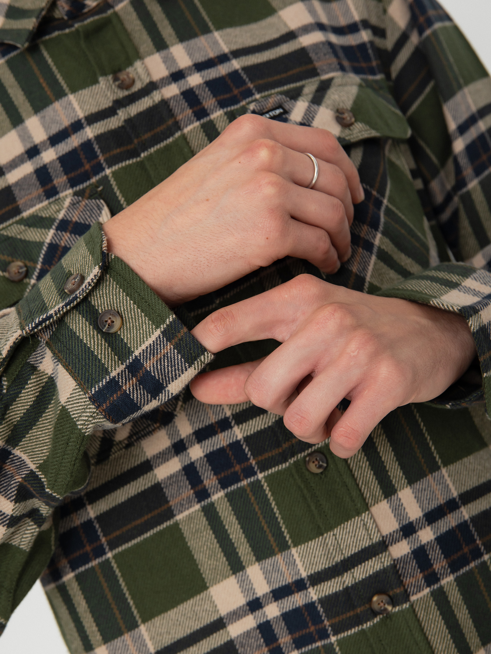 Košeľa Brixton Bowery Flannel Ls (cypress green/washed navy/whit)