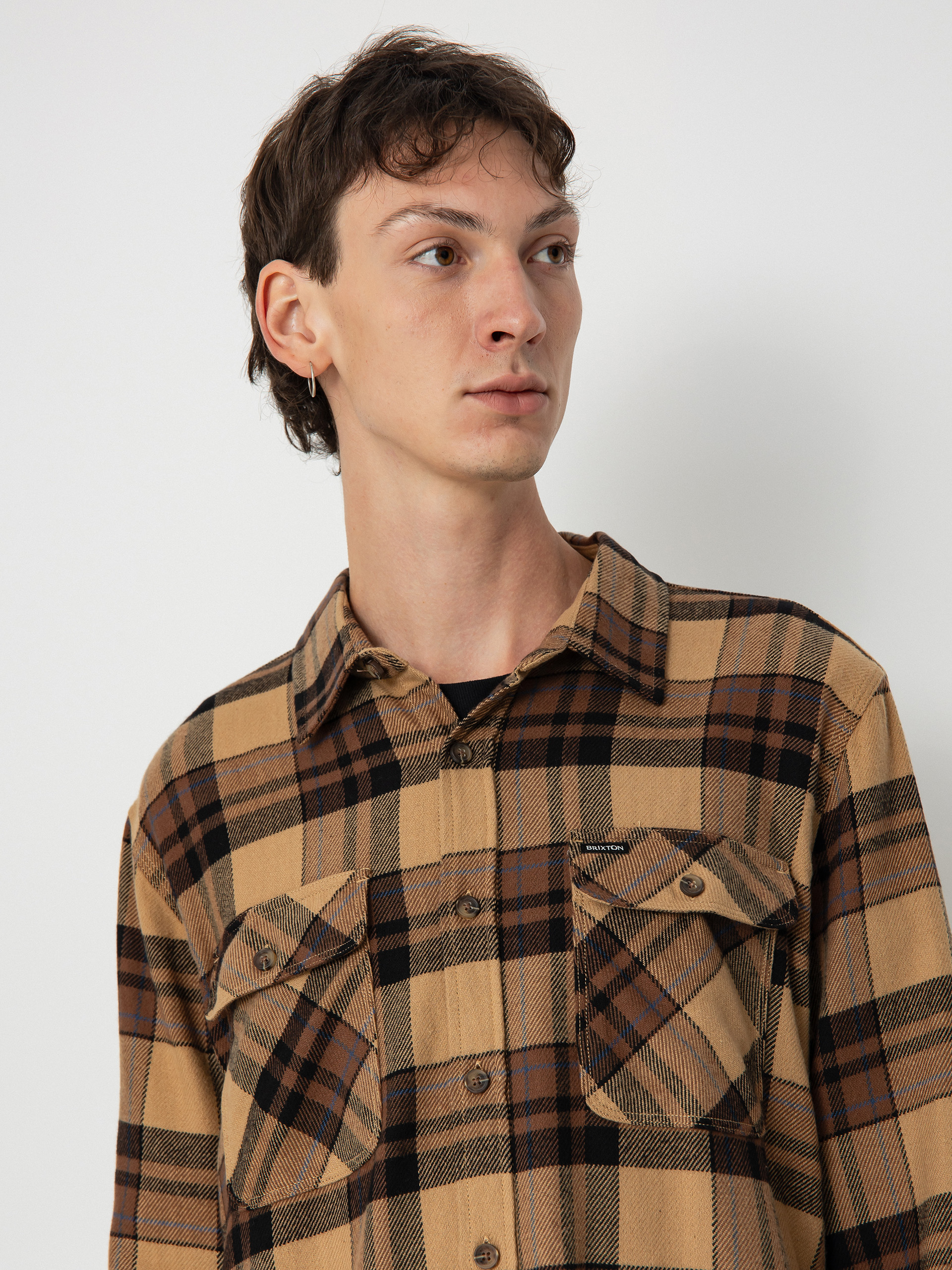 Košeľa Brixton Bowery Flannel Ls (tiger's eye/pinecone brown/was)