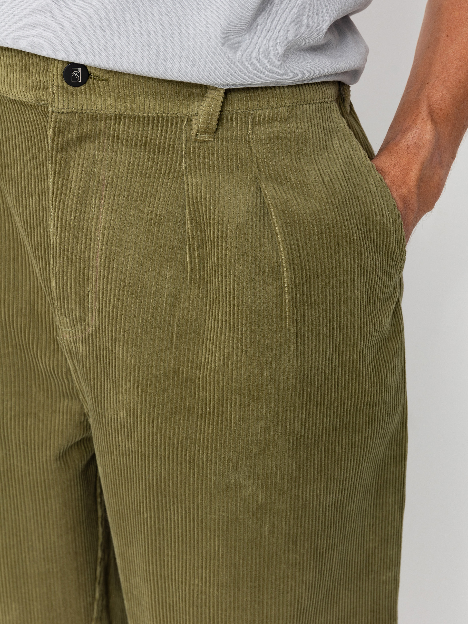 Nohavice Poetic Collective Ballon (olive green corduroy)