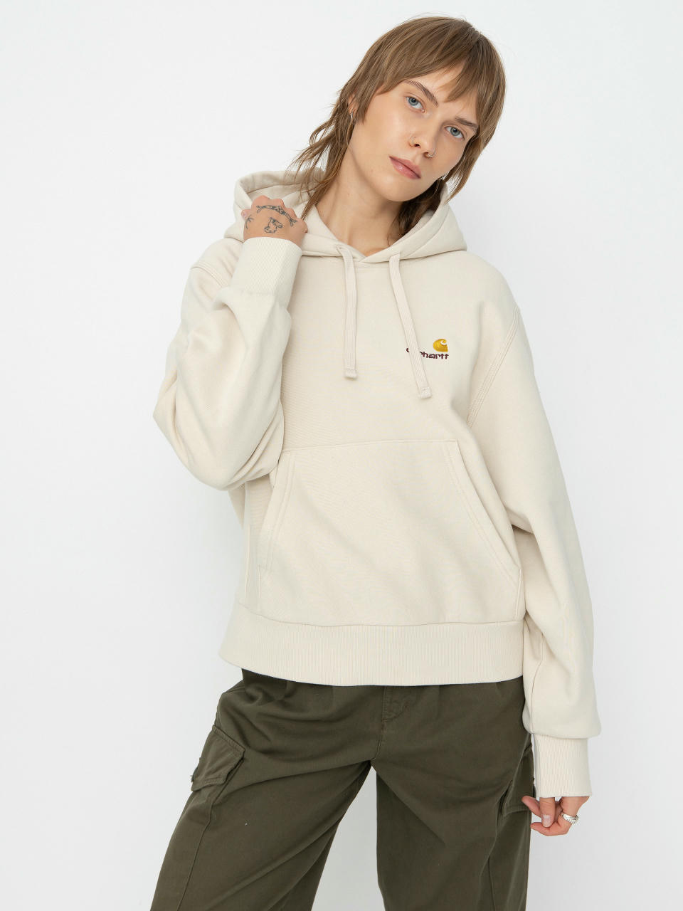 Mikina s kapucňou Carhartt WIP American Script HD Wmn (moonbeam)