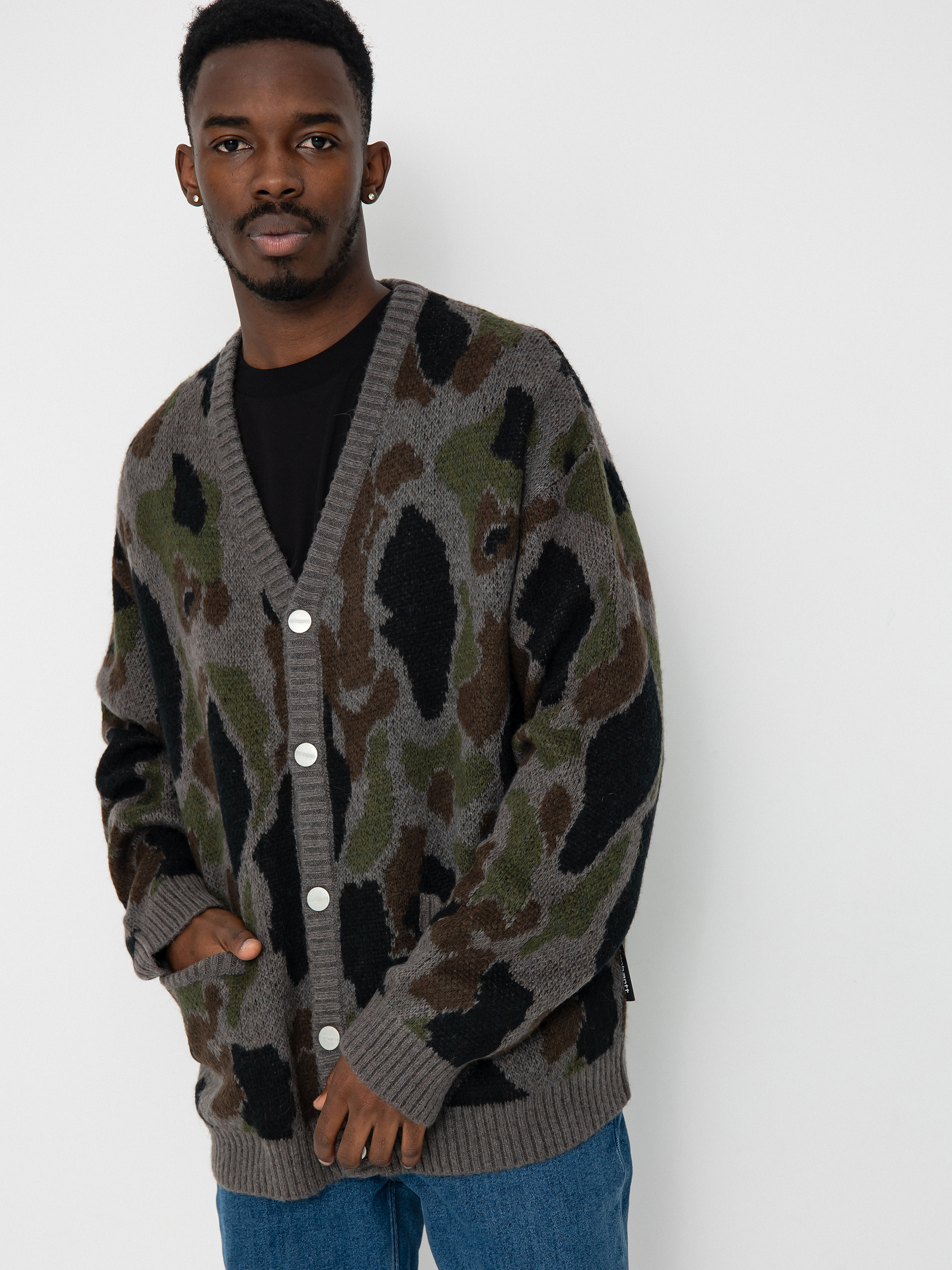 Sveter Carhartt WIP Merton Cardigan (camo duck jacquard/grey)