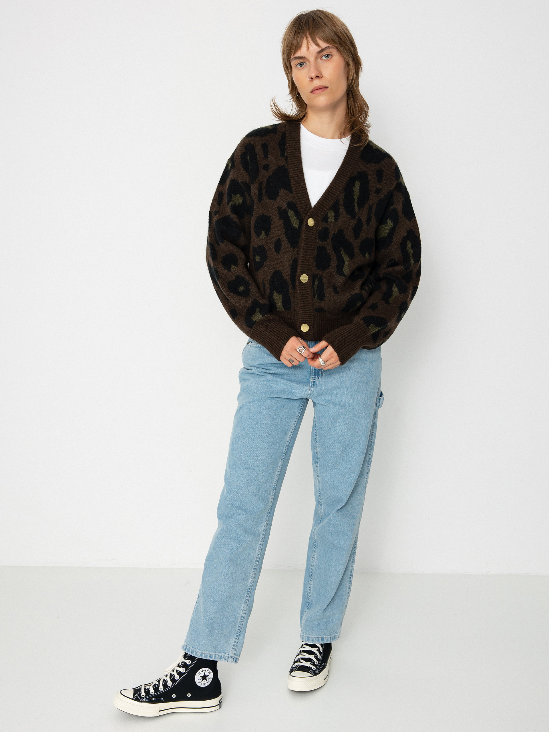Sveter Carhartt WIP Merton Cardigan Wmn (camo leo jacquard/tamarind)