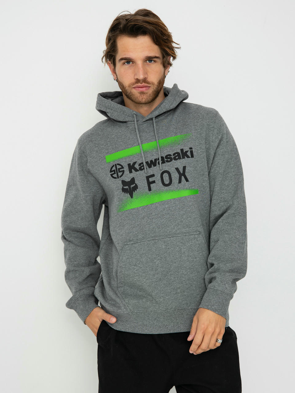 Mikina s kapucňou Fox X Kawasaki HD (heather graph)