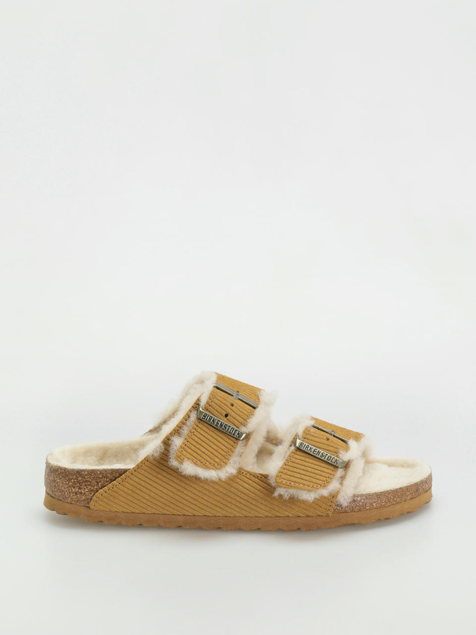 Šľapky Birkenstock Arizona Fell Suede Leather Fur Narrow Wmn (corduroy cork brown)