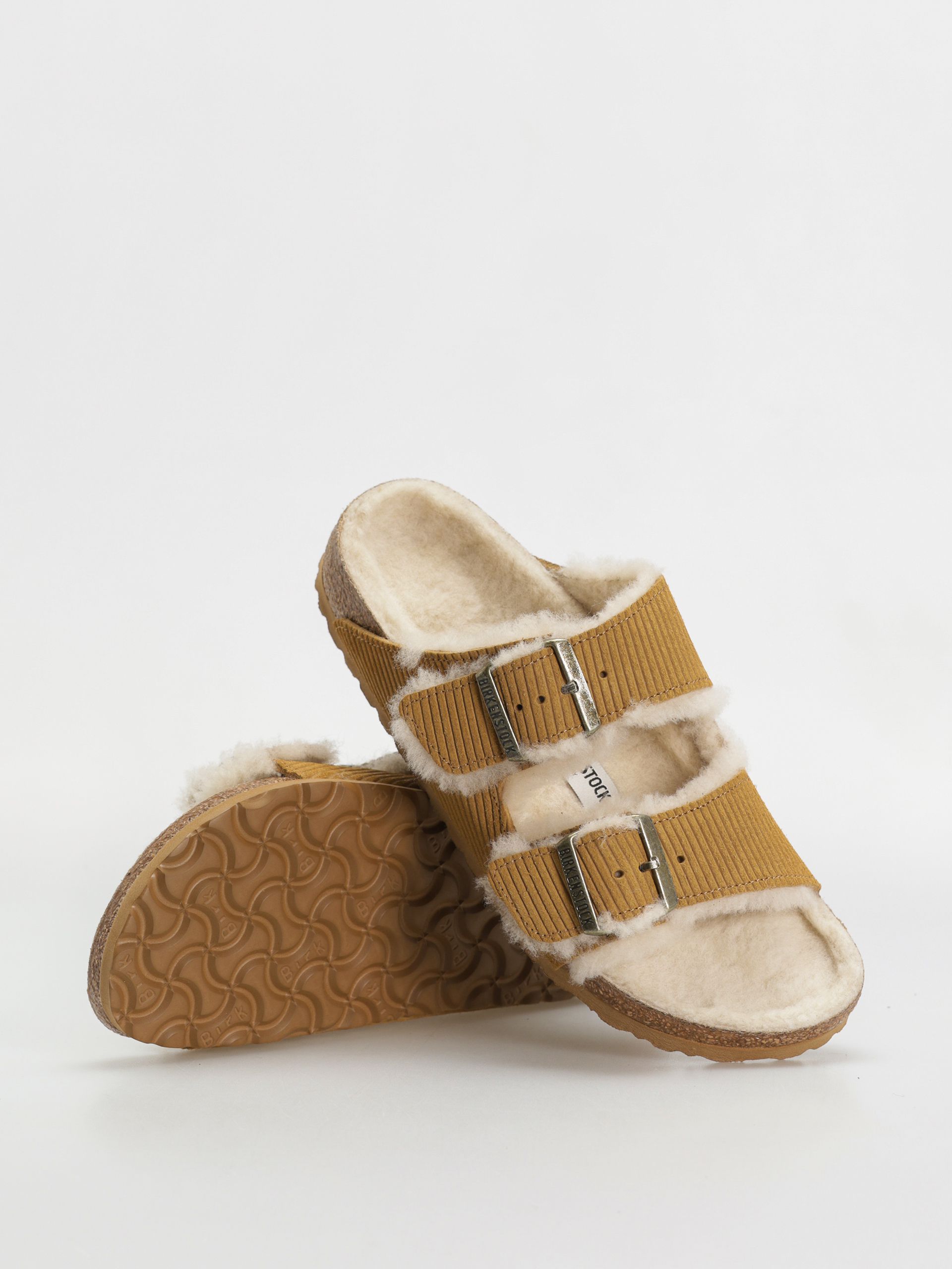 Šľapky Birkenstock Arizona Fell Suede Leather Fur Narrow Wmn (corduroy cork brown)