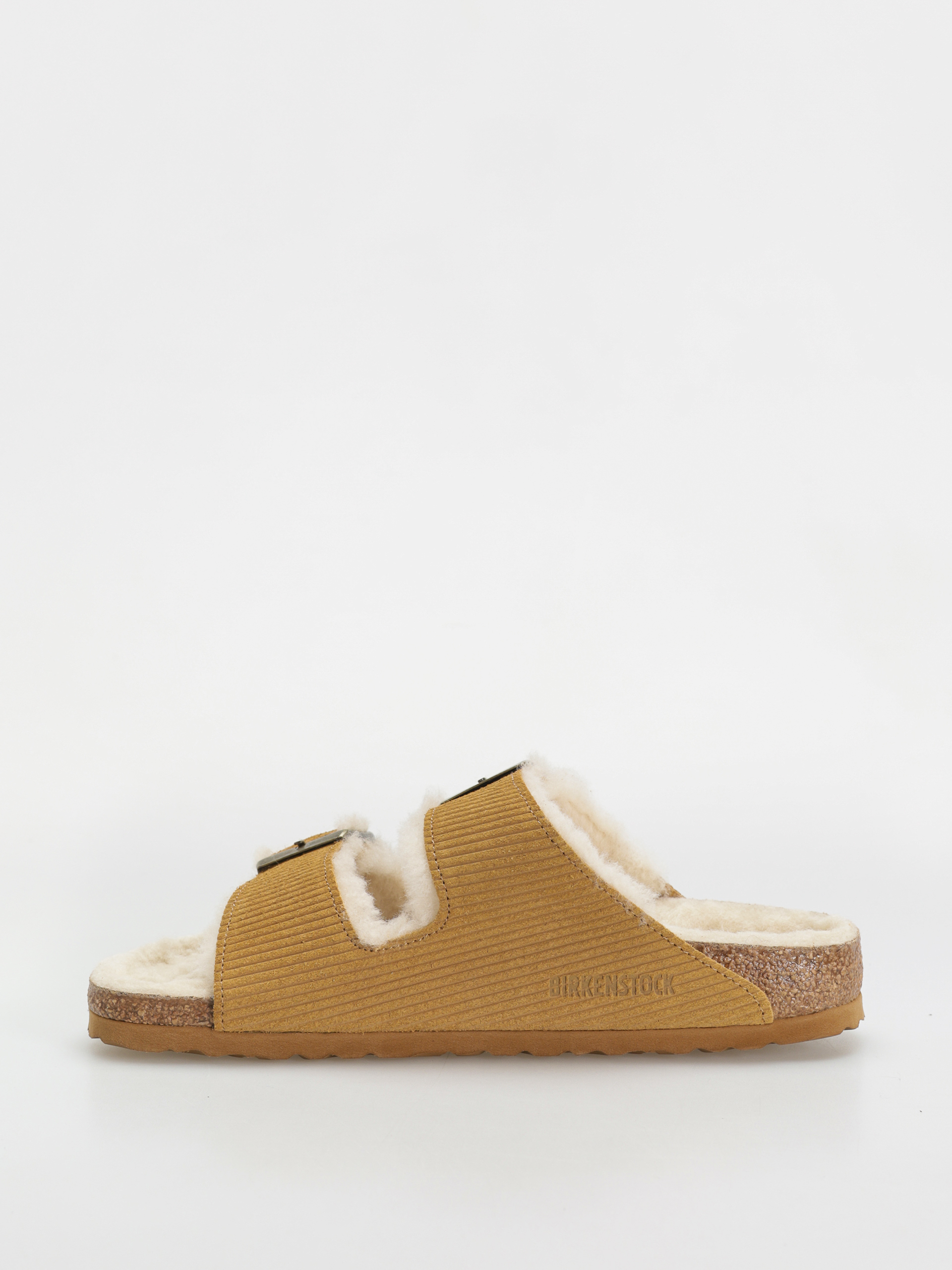 Šľapky Birkenstock Arizona Fell Suede Leather Fur Narrow Wmn (corduroy cork brown)