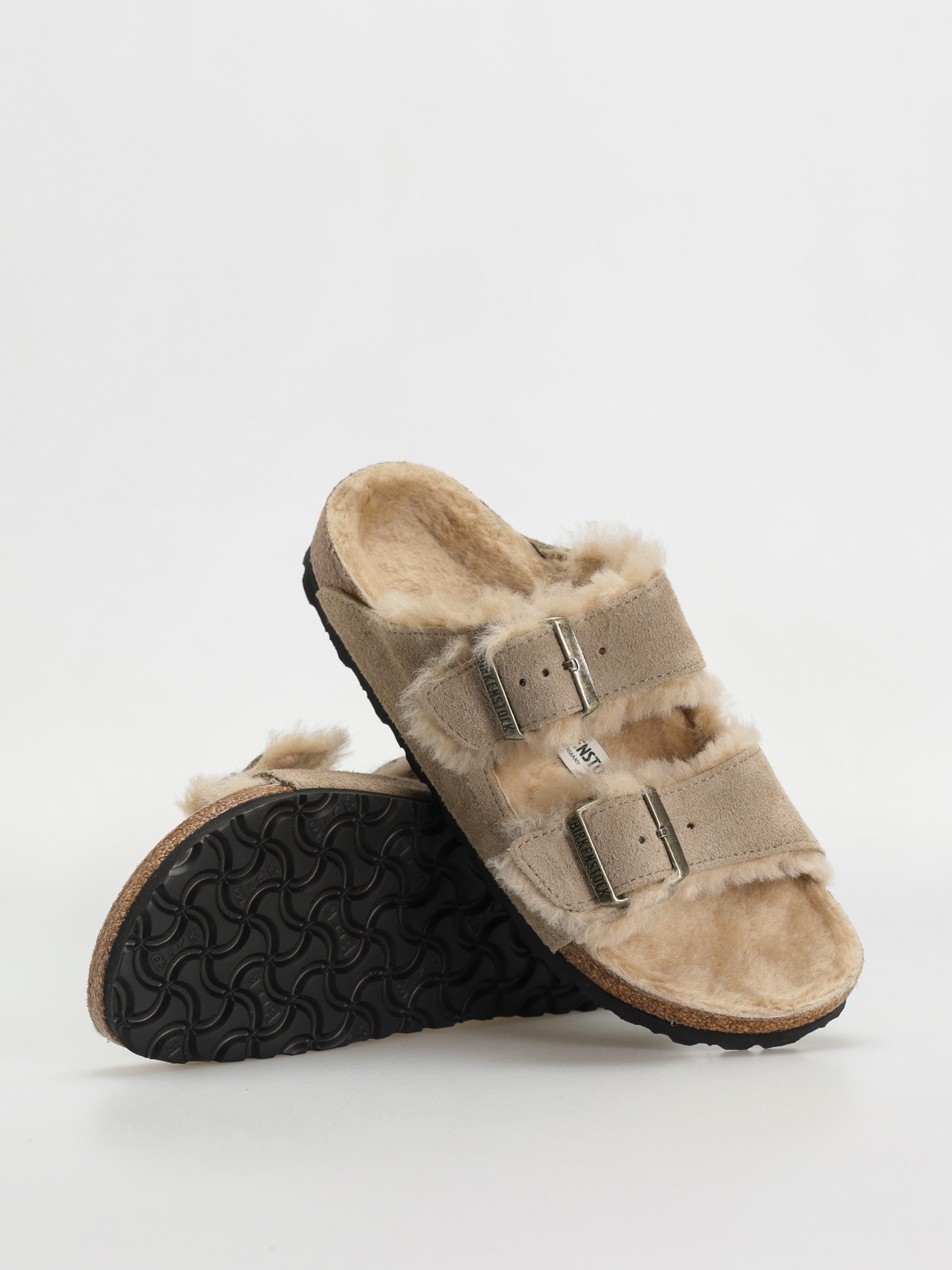 Šľapky Birkenstock Arizona Shearling Suede Leather Fur Narrow Wmn (taupe)