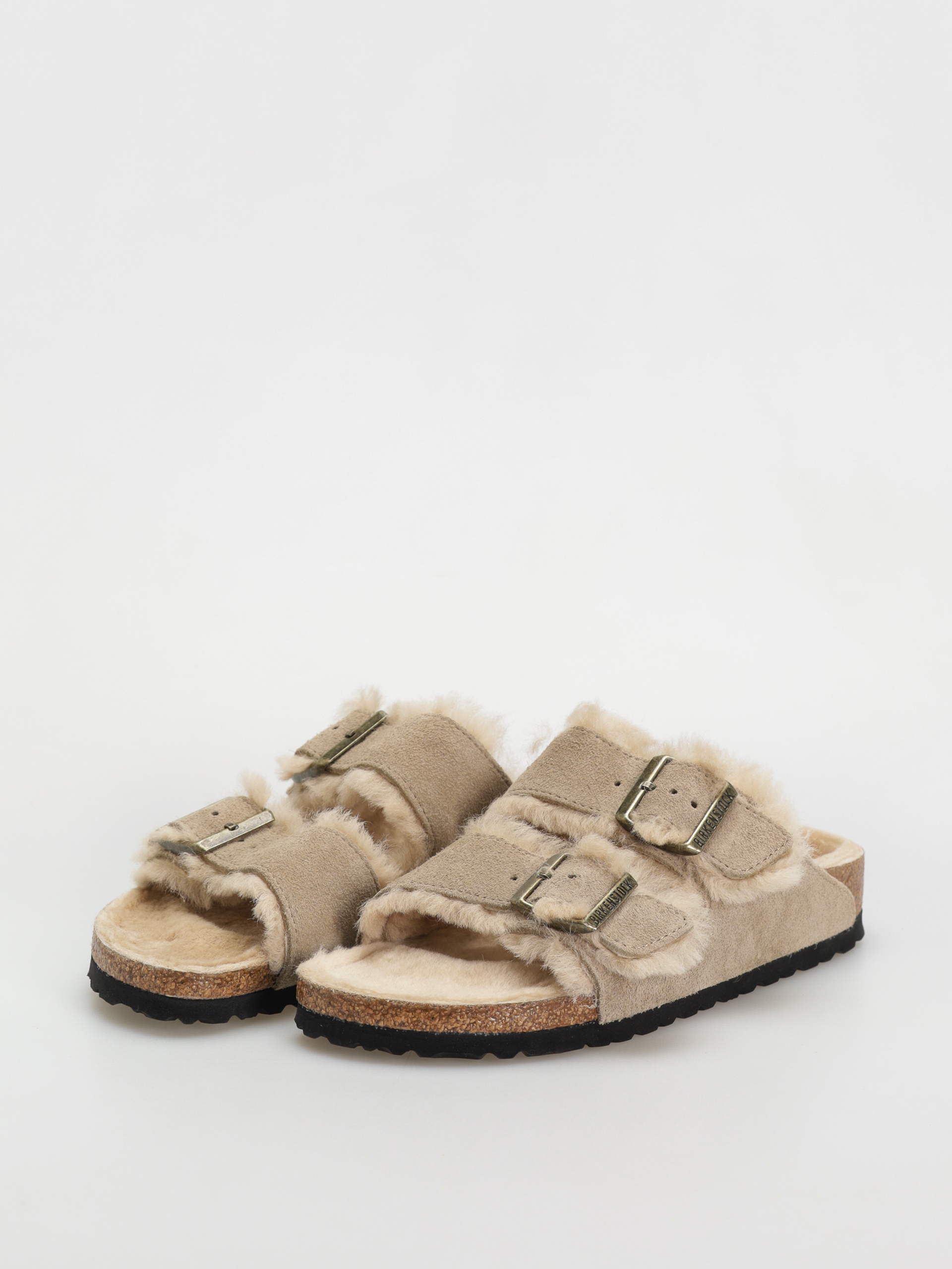 Šľapky Birkenstock Arizona Shearling Suede Leather Fur Narrow Wmn (taupe)