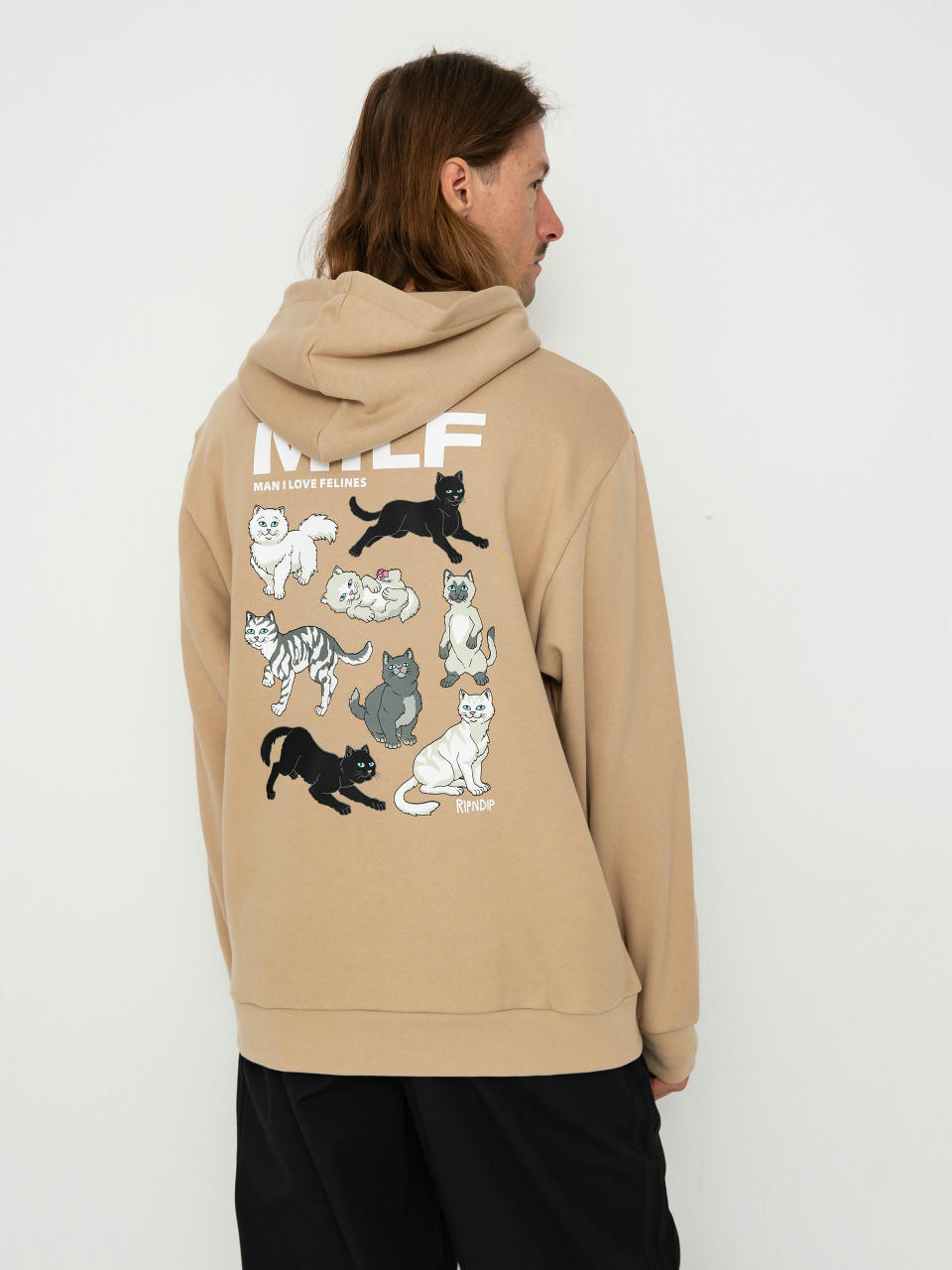 Mikina s kapucňou RipNDip Man I Love Felines HD (almond)