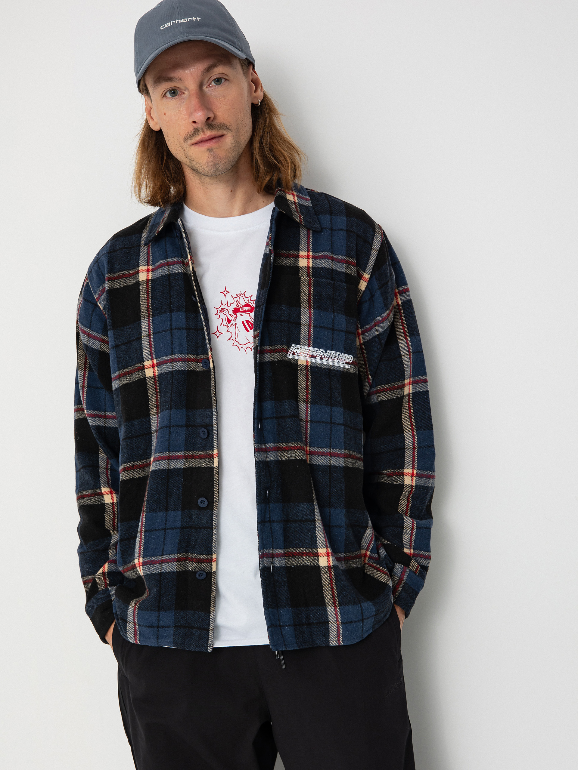 Košeľa RipNDip Robo Button Up Flannel (navy)