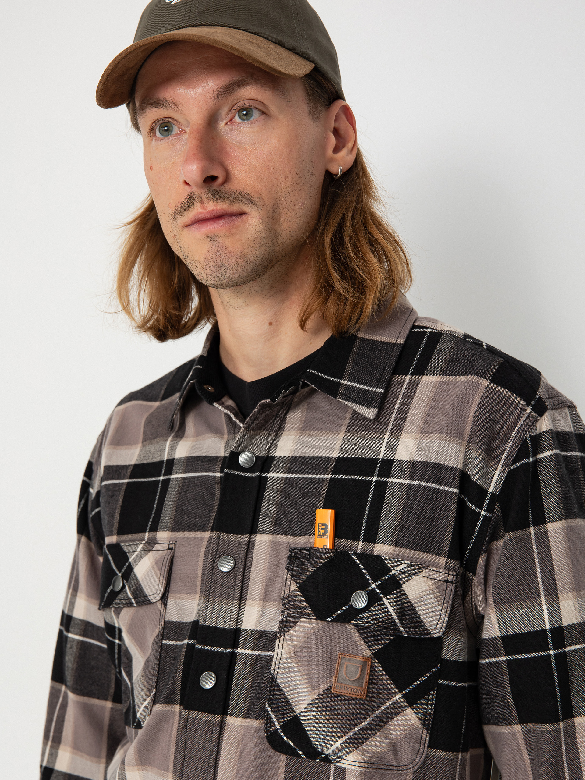 Košeľa Brixton Builders Bowery Str Wr Ls (black/charcoal/beige)