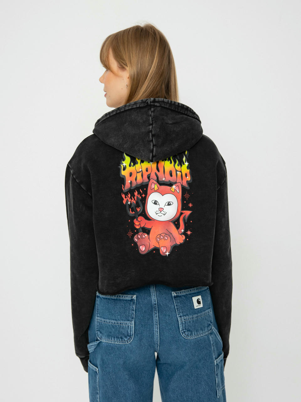 Mikina s kapucňou RipNDip Scary Cute Cropped HD (black wash)