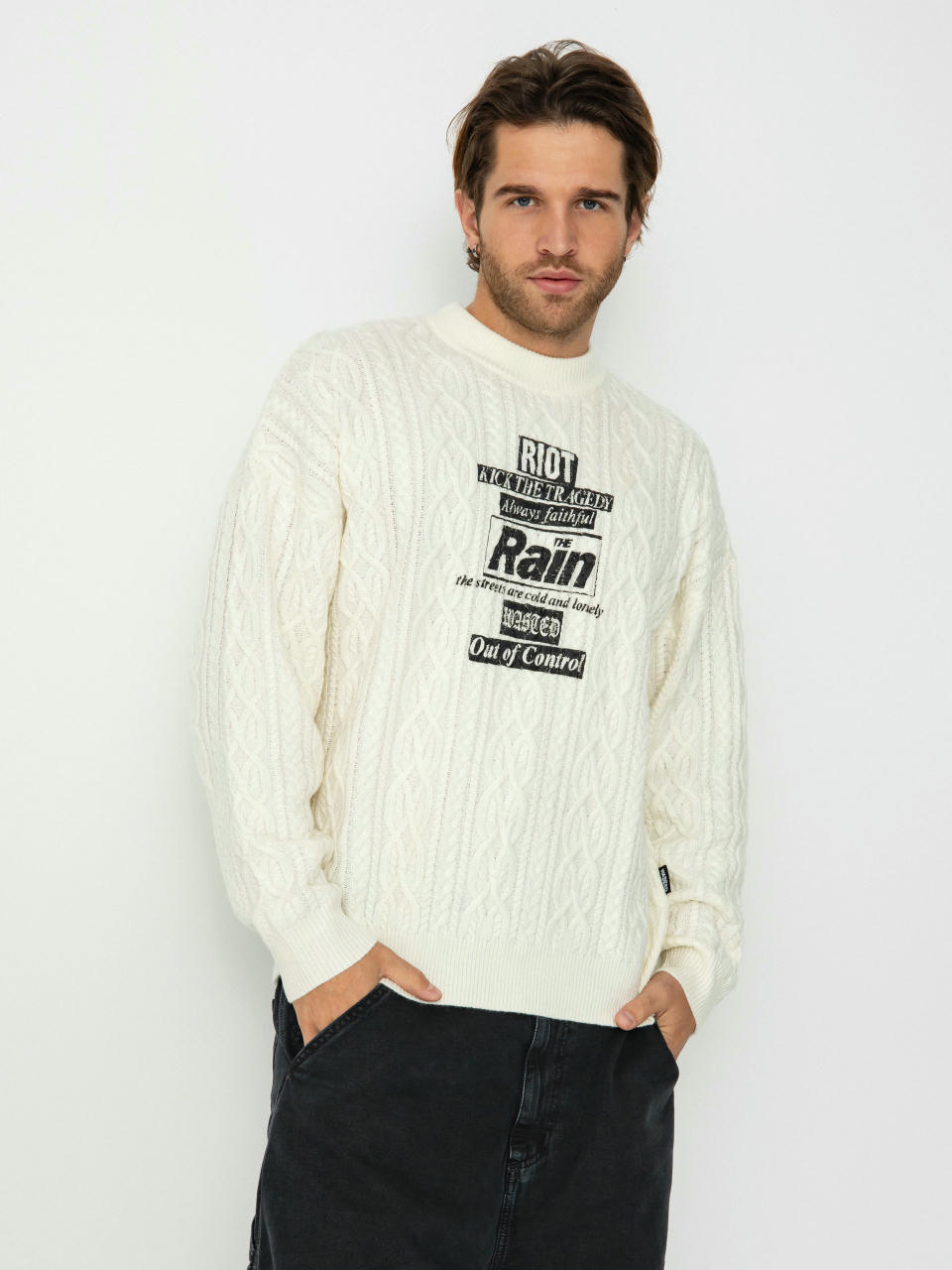 Sveter Wasted Paris Rain Cable Knit (off white)