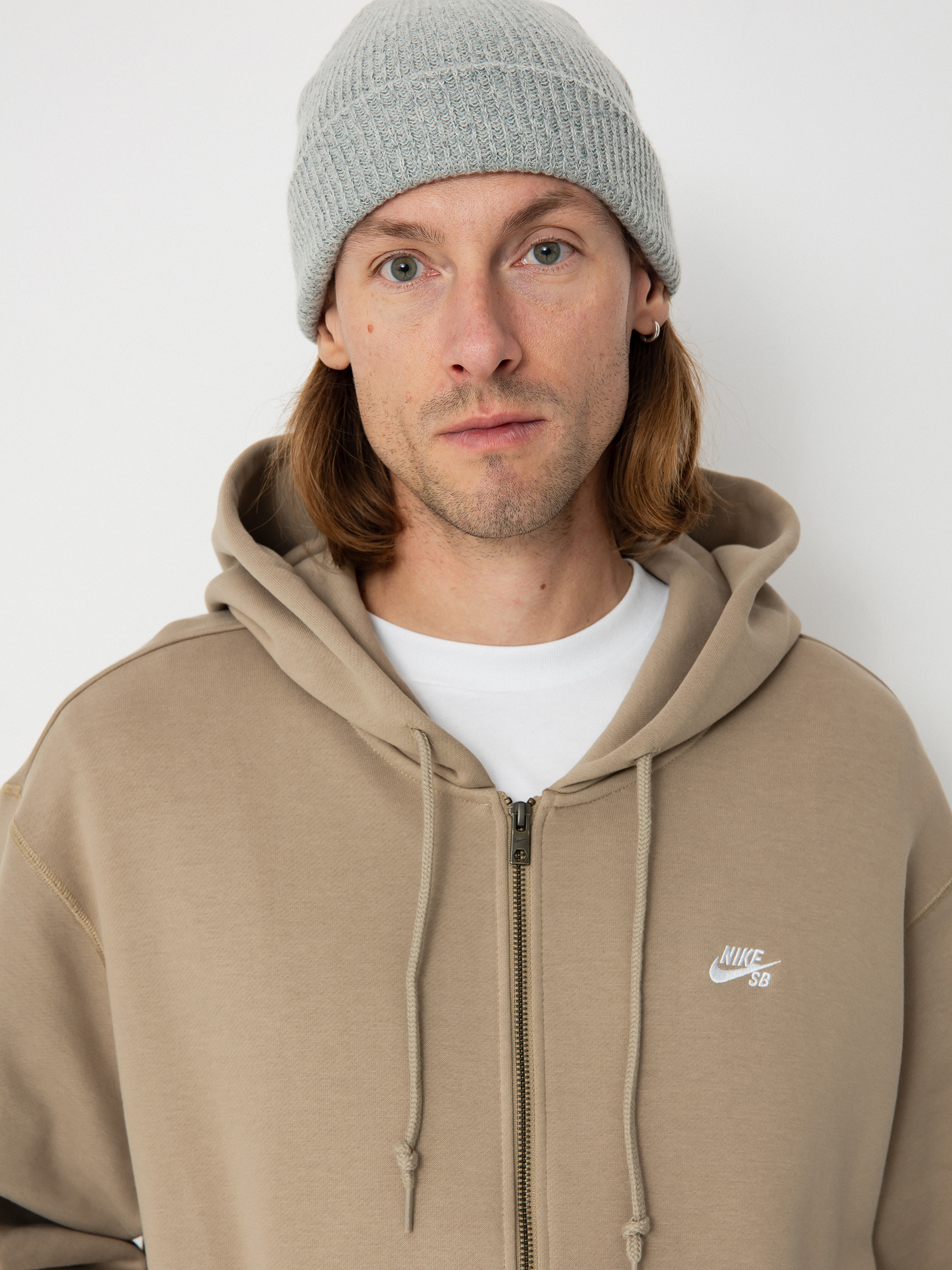 Mikina s kapucňou Nike SB Essential LBR ZHD (khaki/white)