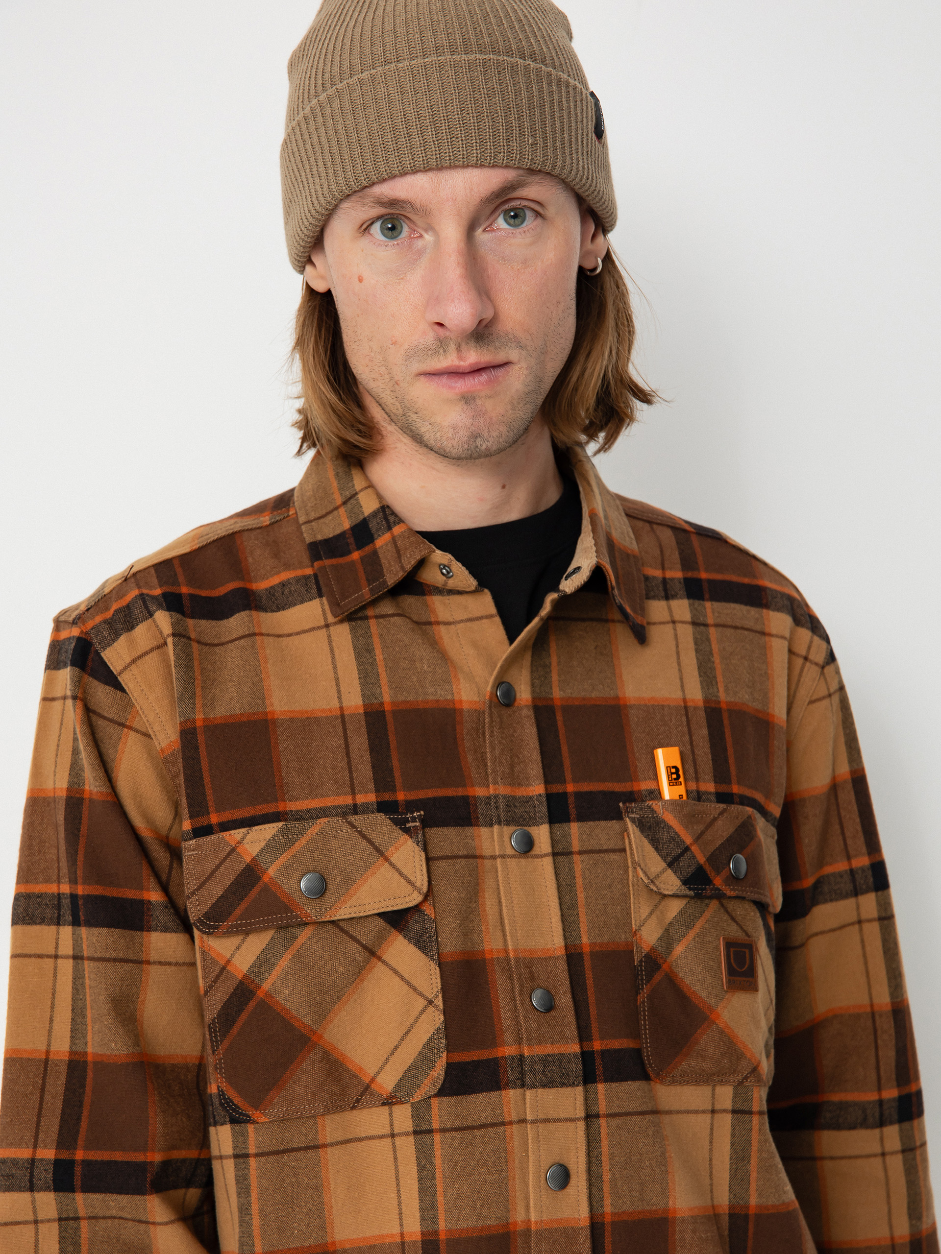 Košeľa Brixton Builders Bowery Str Wr Ls (burro brown/pinecone brown/bla)