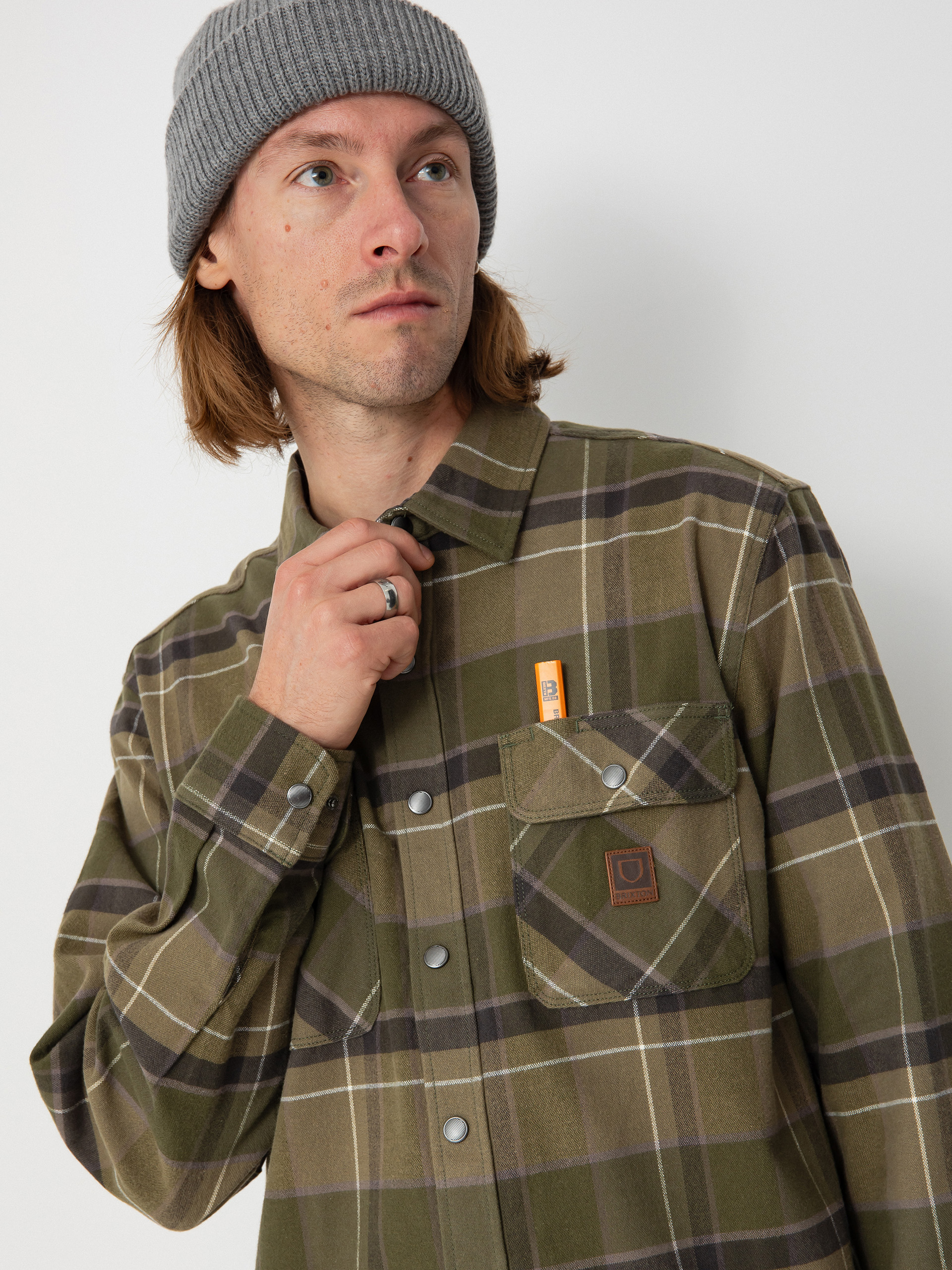 Košeľa Brixton Builders Bowery Str Wr Ls (dill/olive surplus/washed blac)