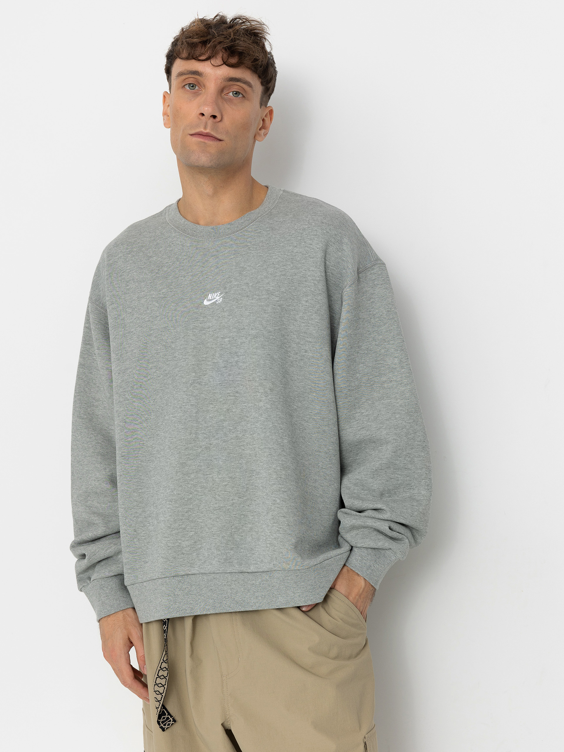 Mikina Nike SB Essential Logo Crew (dk grey heather/white)