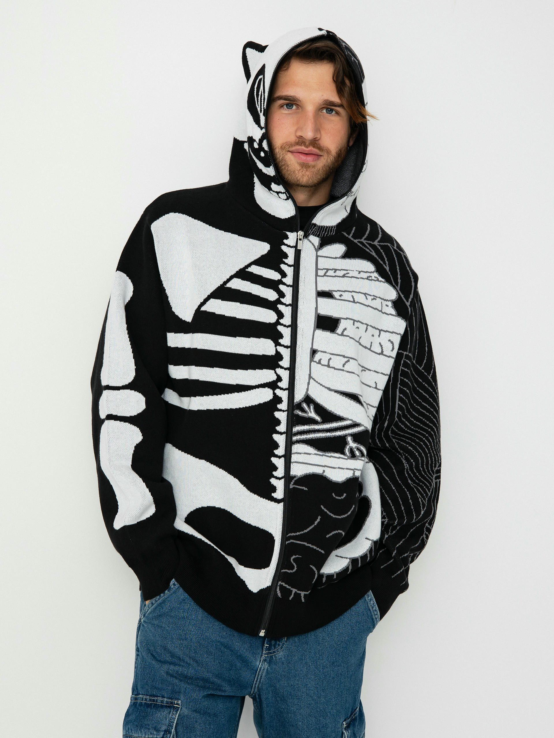 Mikina s kapucňou RipNDip Skelly Nerm Knit HD (black/white)