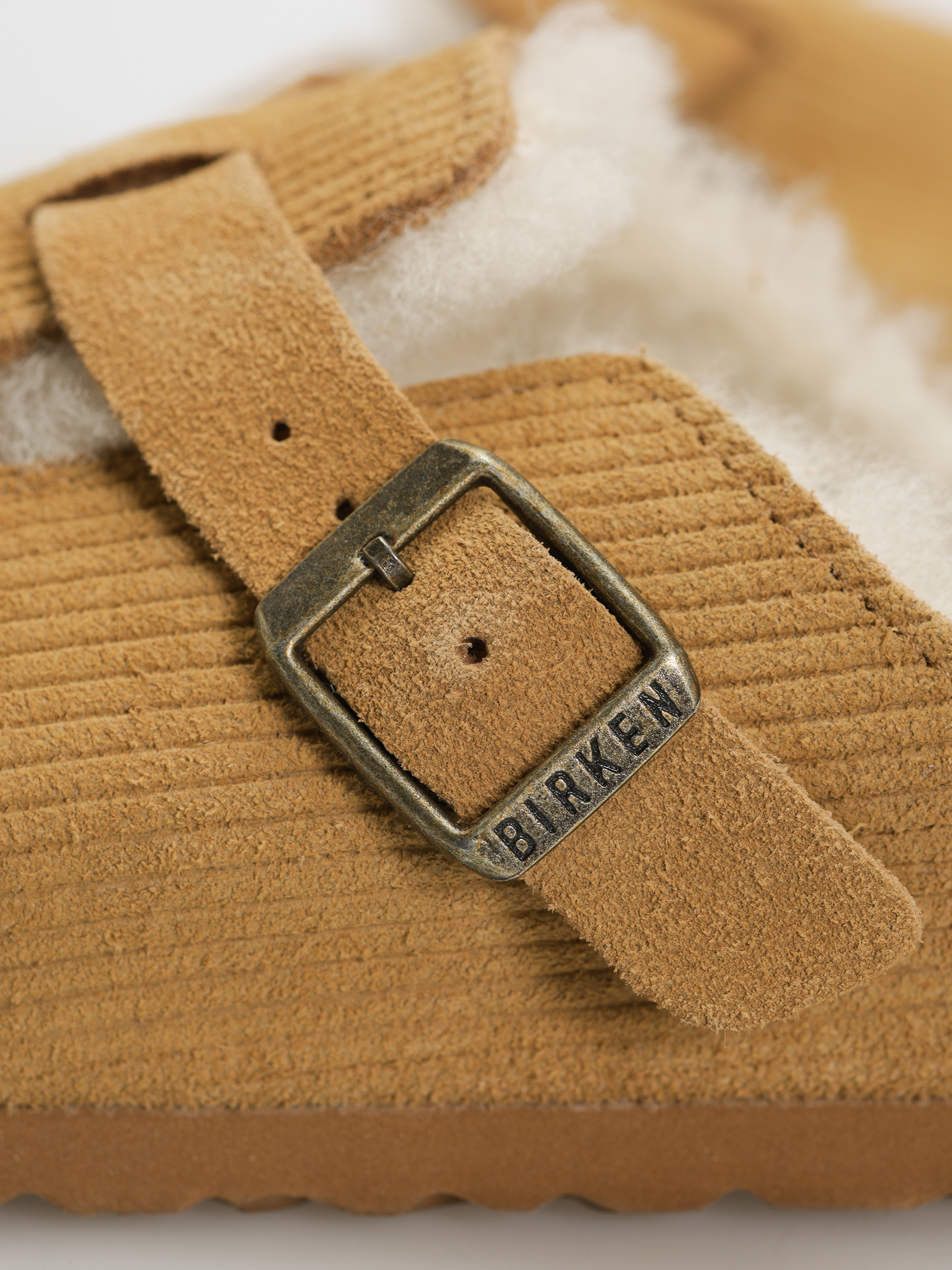 Šľapky Birkenstock Boston VL Fell Suede Leather Fur Narrow Wmn (corduroy cork brown)