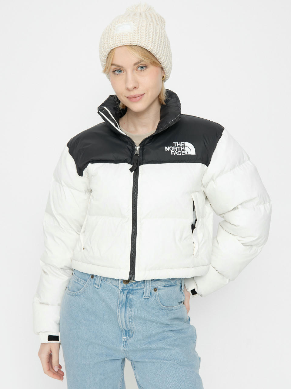 Bunda The North Face Nuptse Short Wmn (white dune/tnf black)