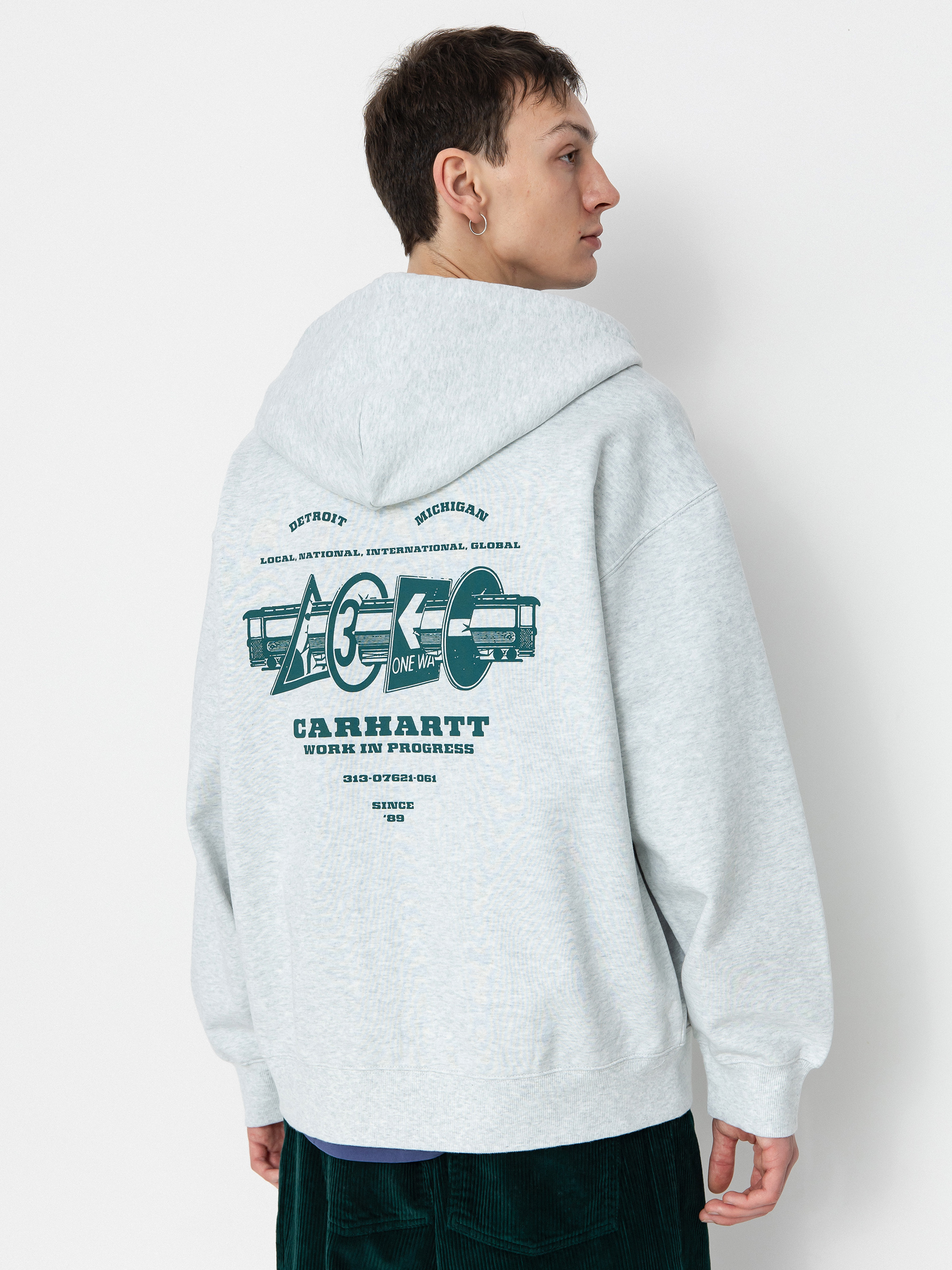 Mikina s kapucňou Carhartt WIP Runaway ZHD (ash heather/malachite)