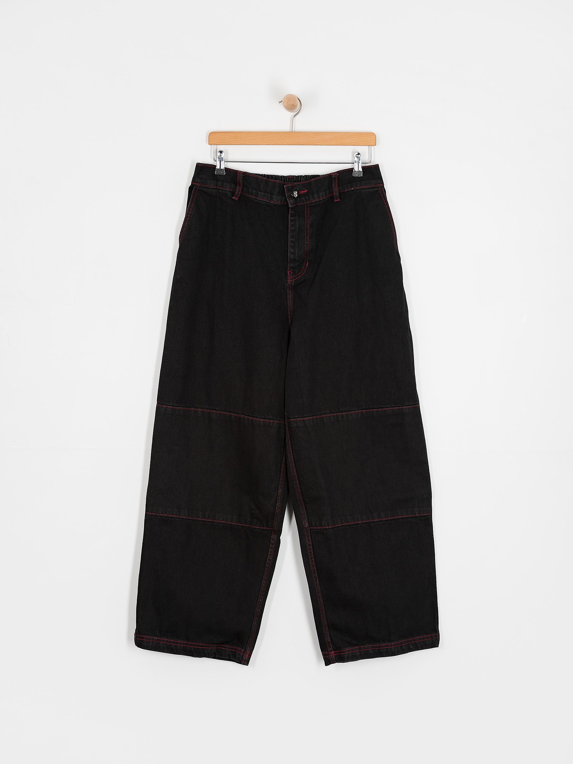 Nohavice Poetic Collective Sculptor (black denim w red stitching)