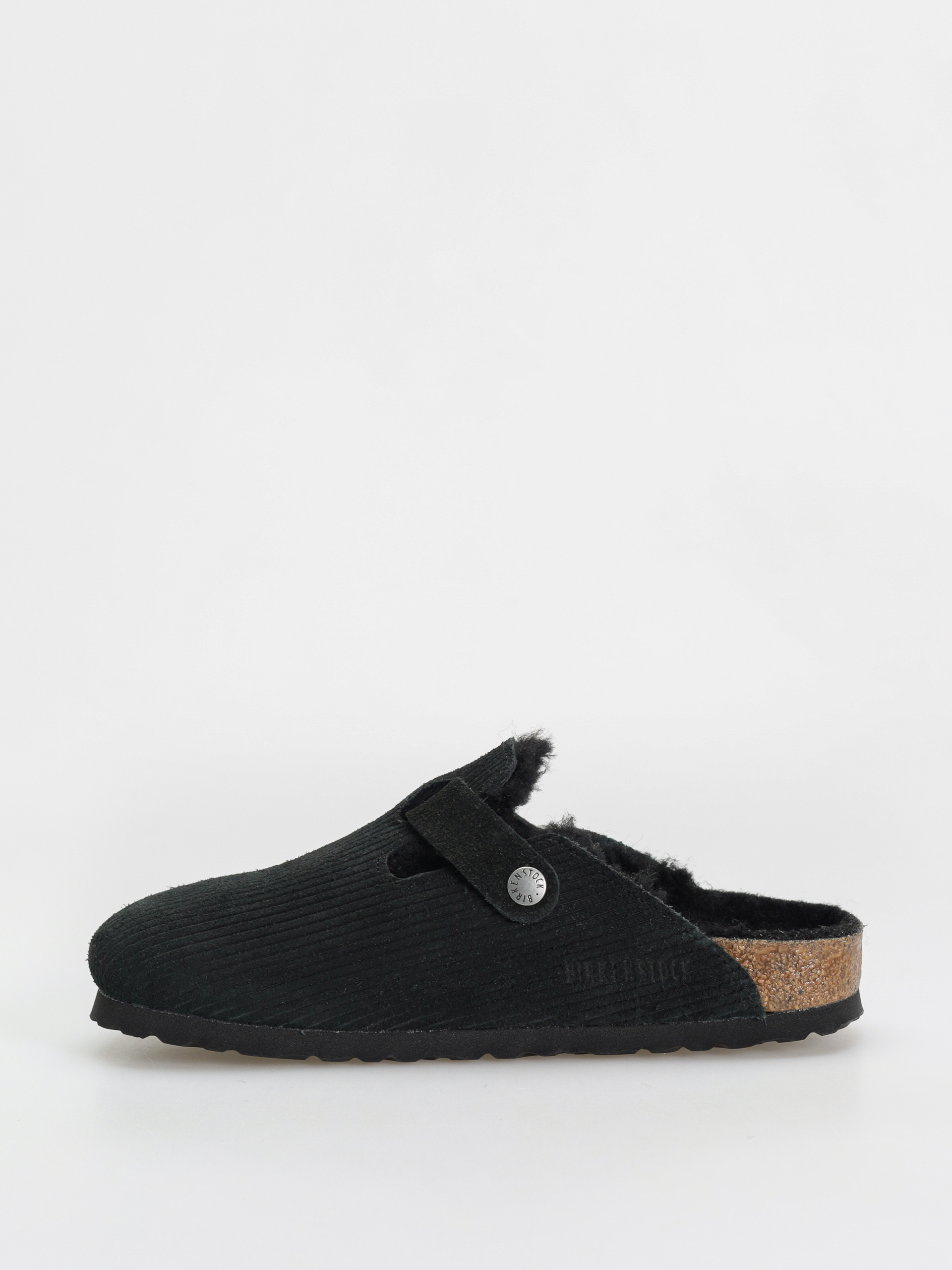 Šľapky Birkenstock Boston VL Fell Suede Leather Fur Narrow Wmn (corduroy black)