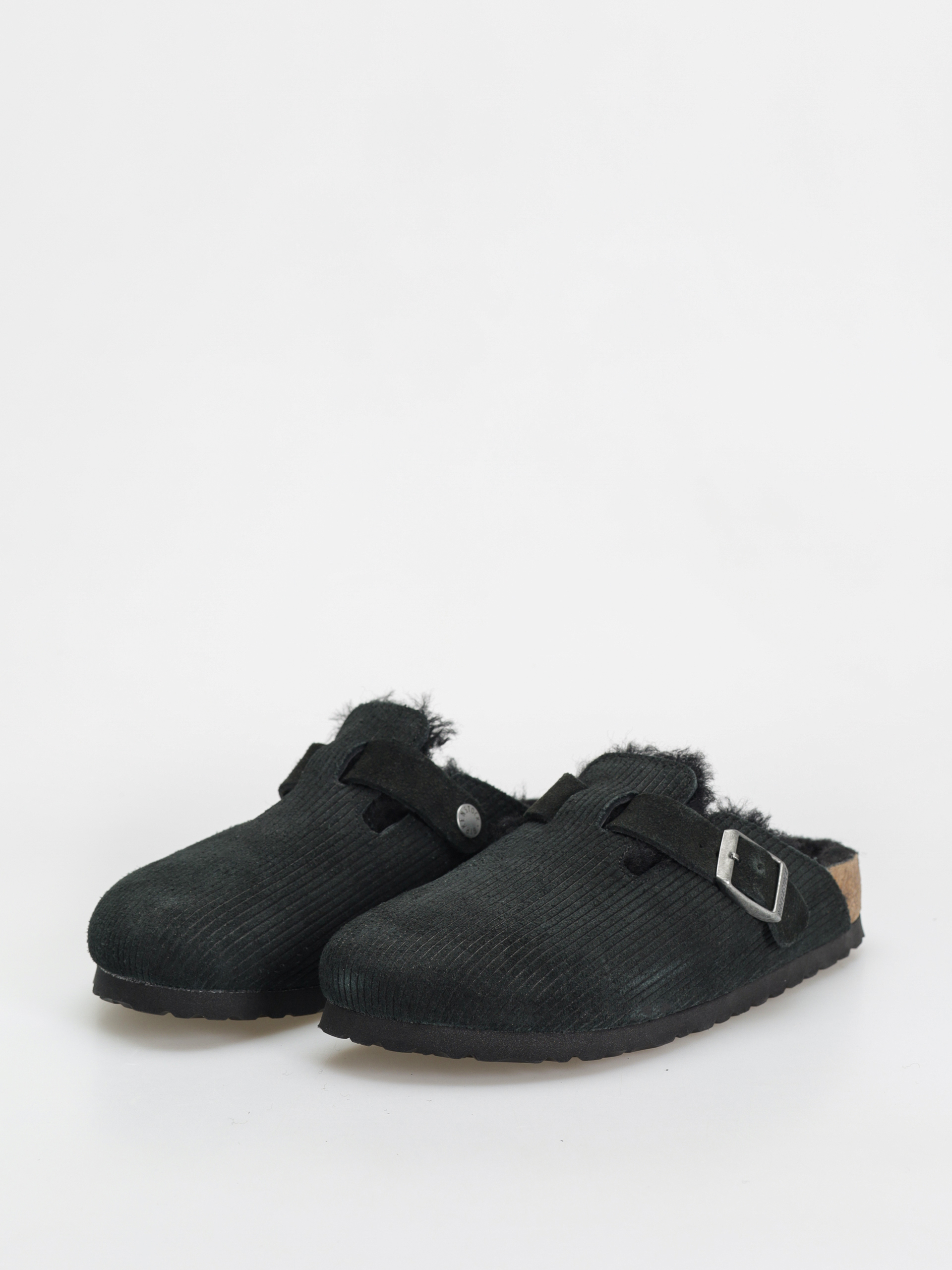 Šľapky Birkenstock Boston VL Fell Suede Leather Fur Narrow Wmn (corduroy black)