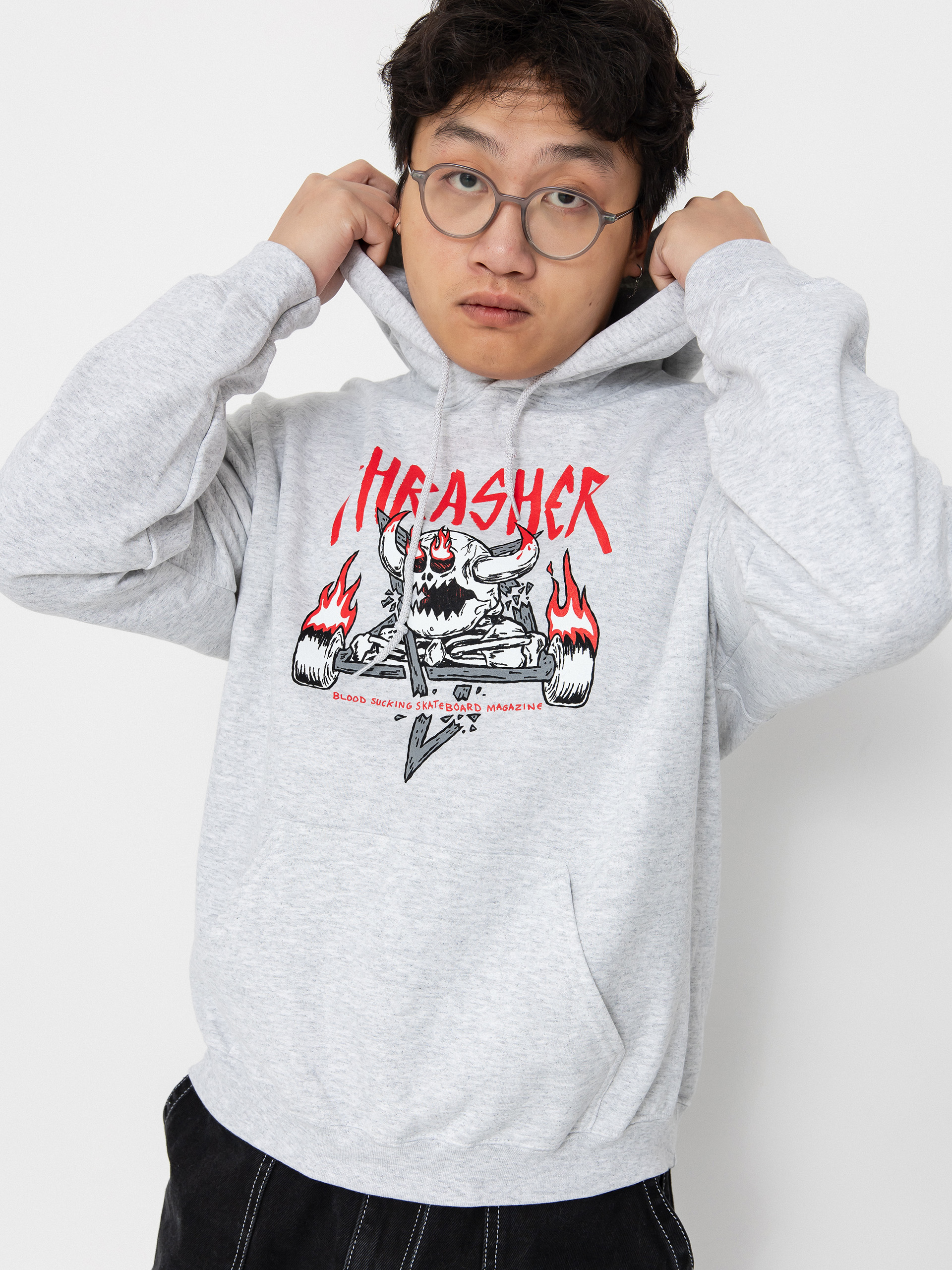 Mikina s kapucňou Thrasher X Toy Machine Monster Gram HD (ash grey)