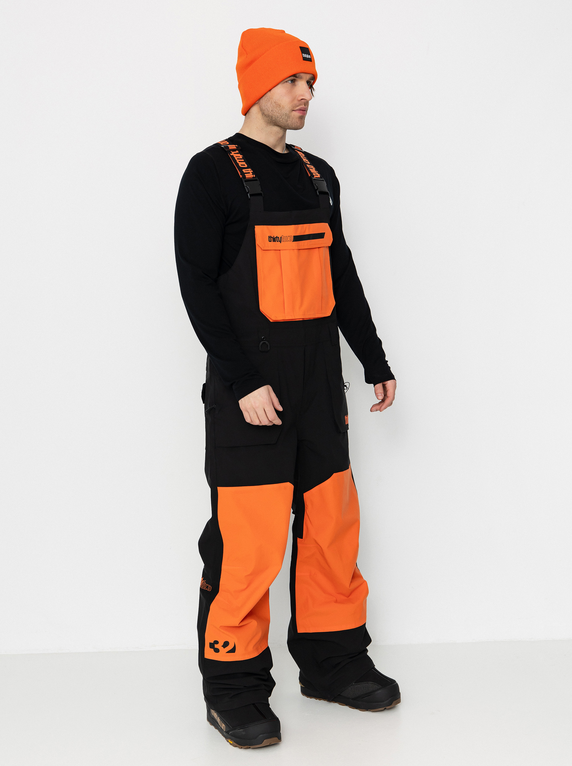 Pánske Snowboardové nohavice ThirtyTwo Basement Bib (black/orange)