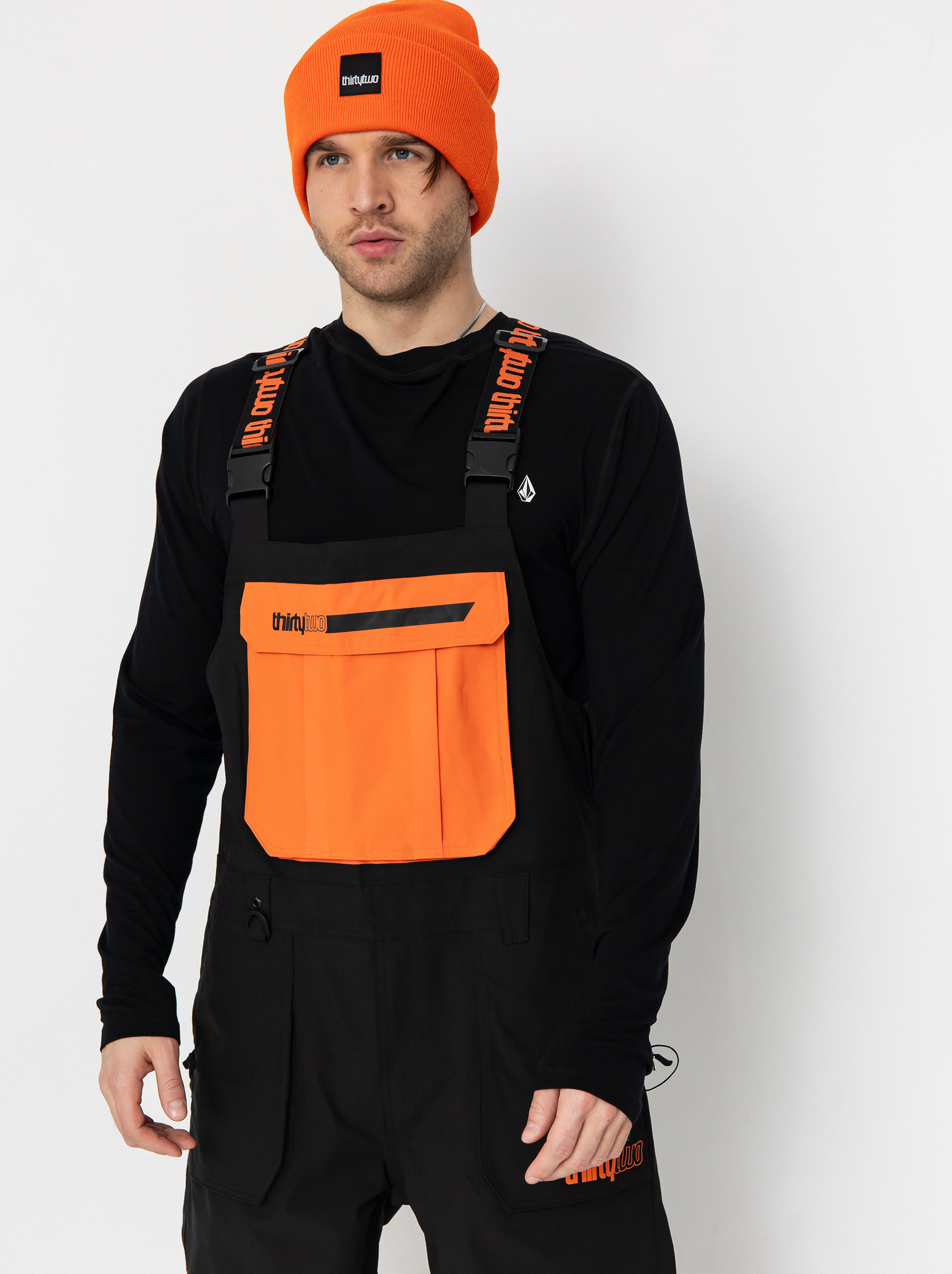 Pánske Snowboardové nohavice ThirtyTwo Basement Bib (black/orange)