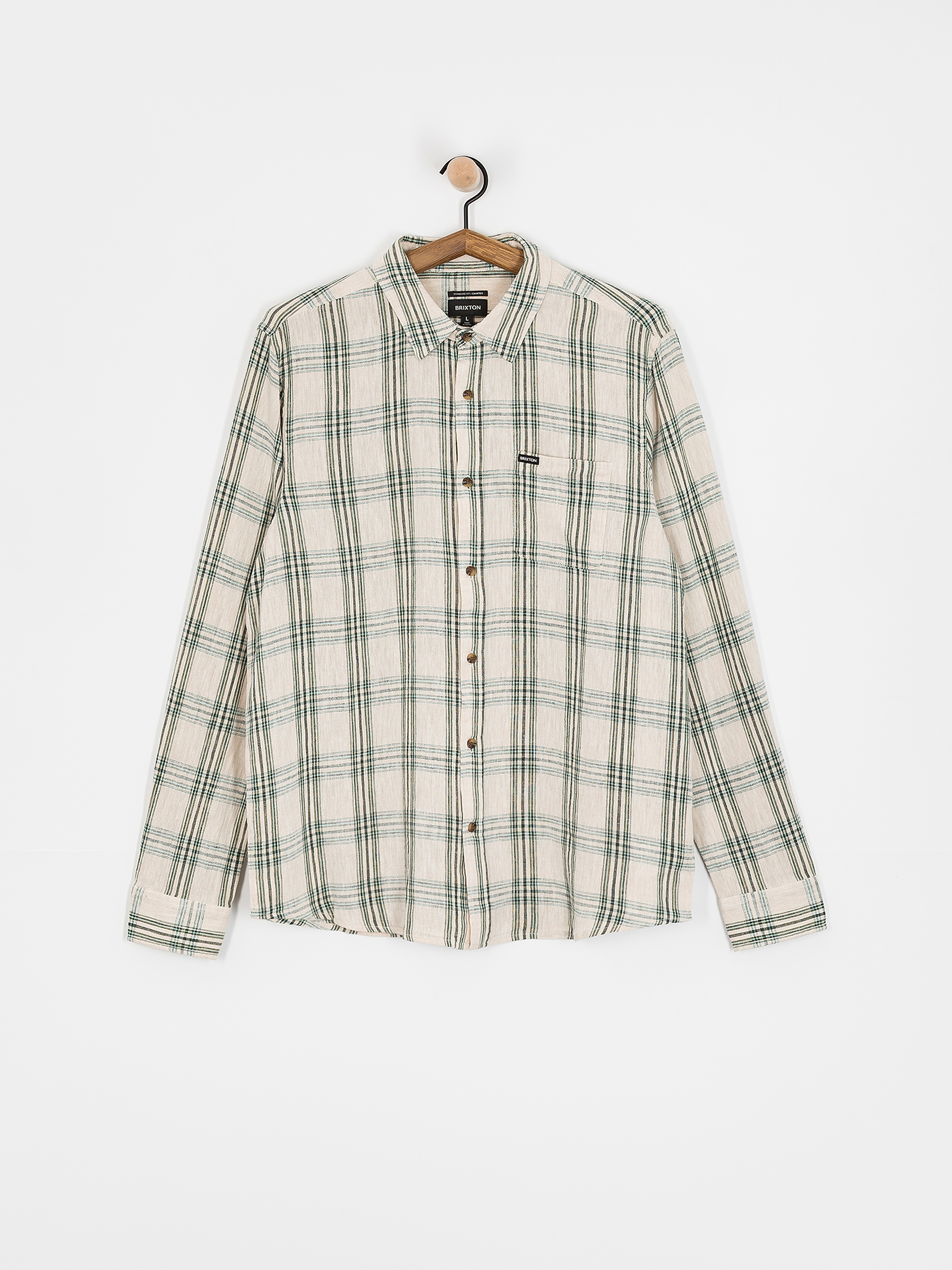 Košeľa Brixton Charter Linen Blend Ls (off white/ivy green plaid)