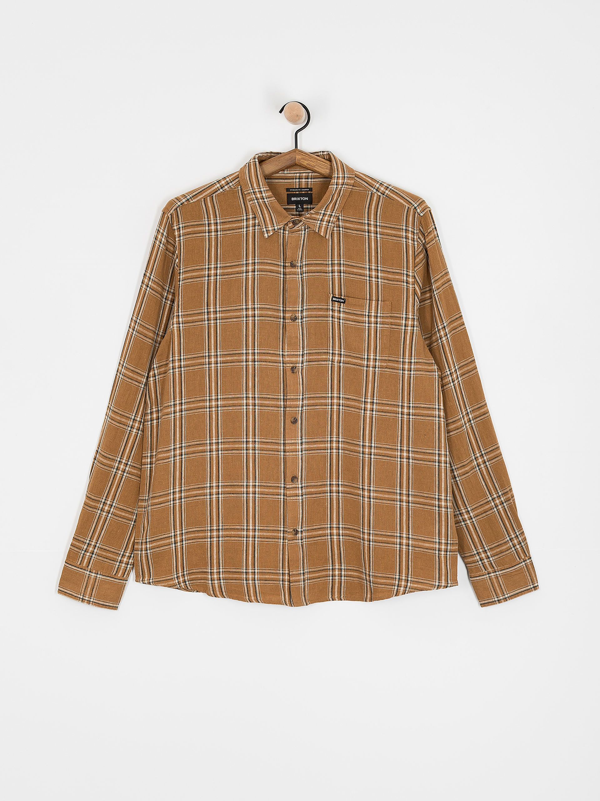 Košeľa Brixton Charter Linen Blend Ls (washed cooper/whitecap plaid)