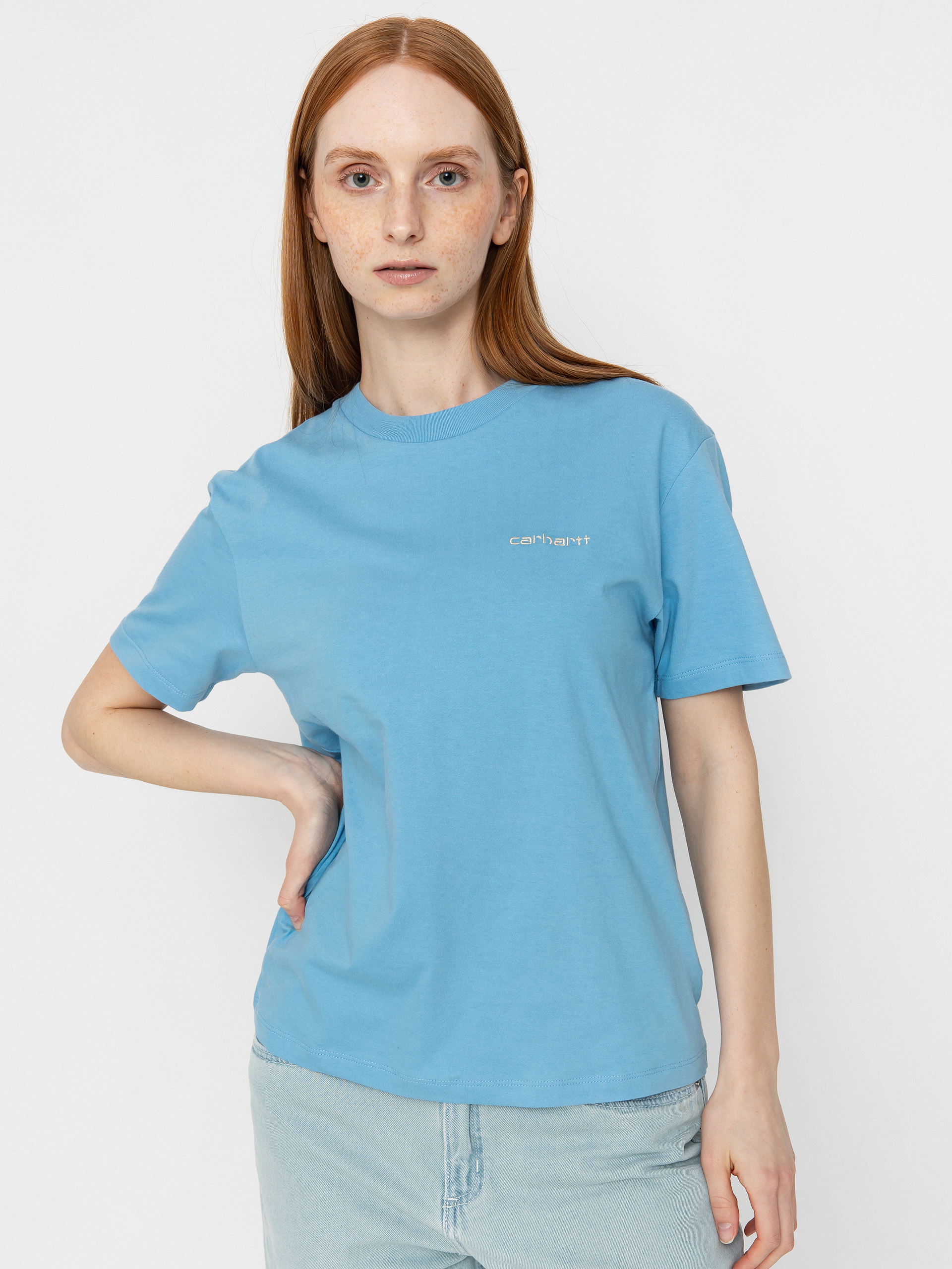 Tričko Carhartt WIP Script Embroidery Wmn (bluebird/fleur de sel)