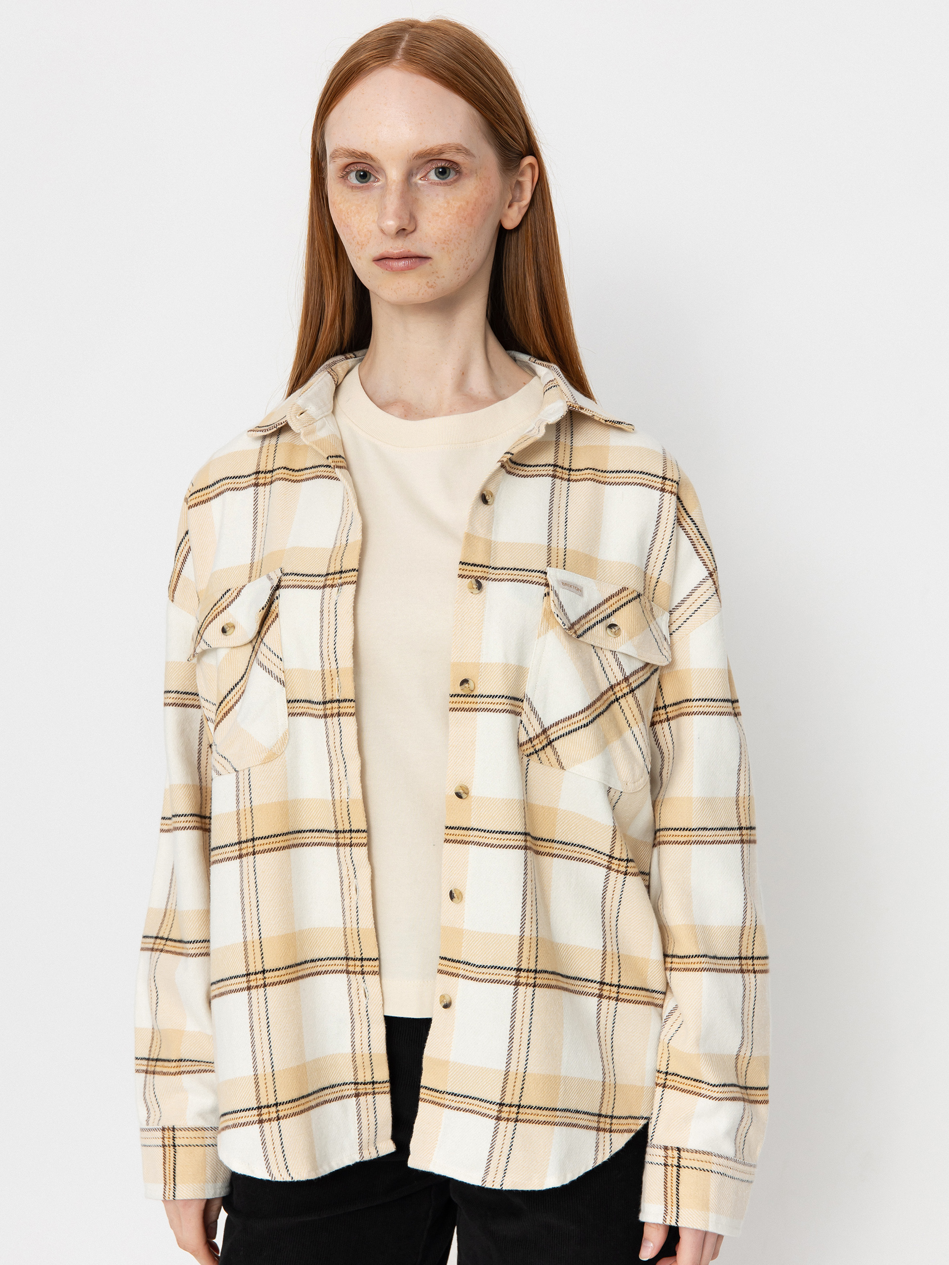 Košeľa Brixton Bowery Classic Flannel Wmn (off white/semolina/washed copp)