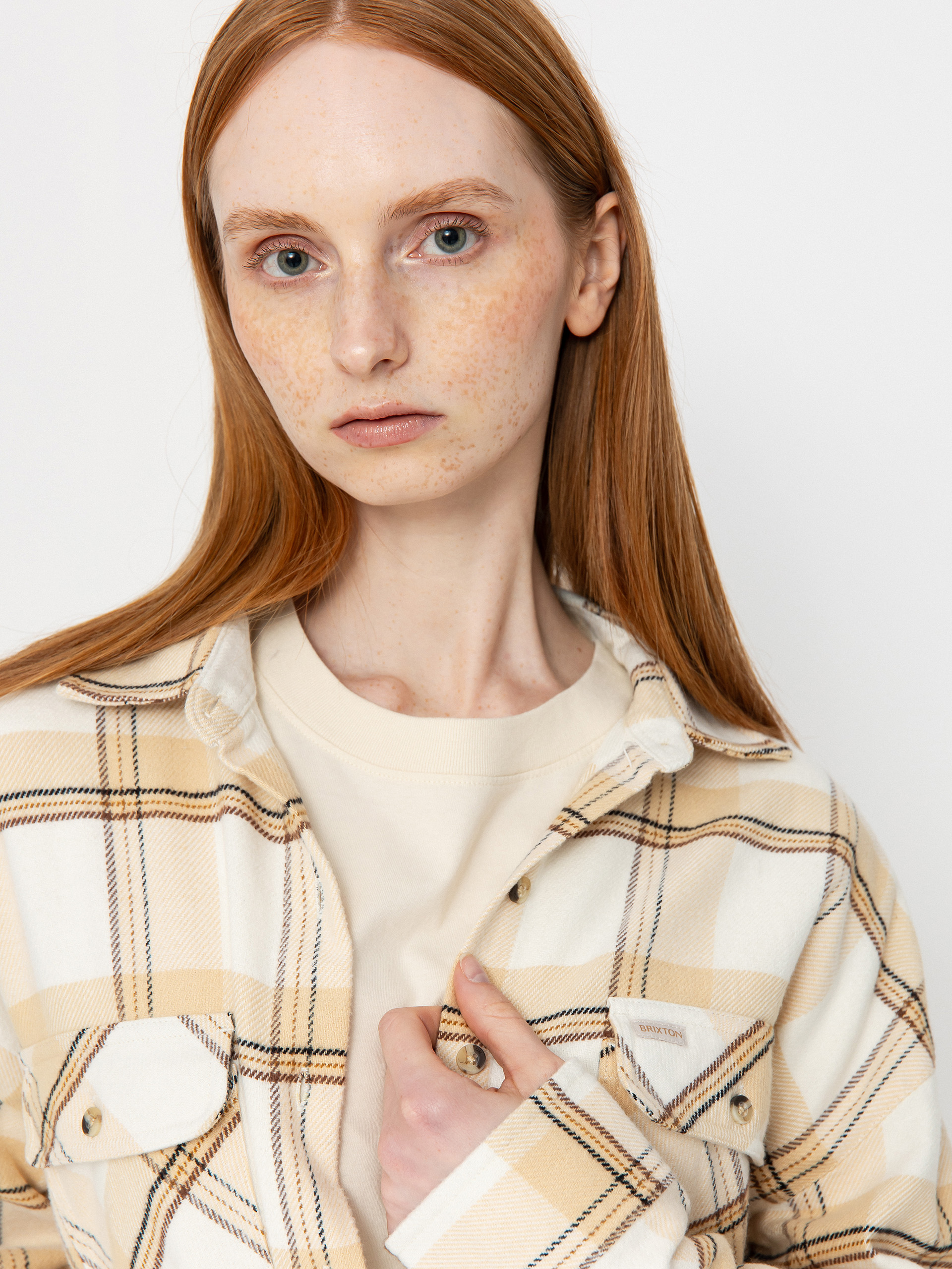 Košeľa Brixton Bowery Classic Flannel Wmn (off white/semolina/washed copp)