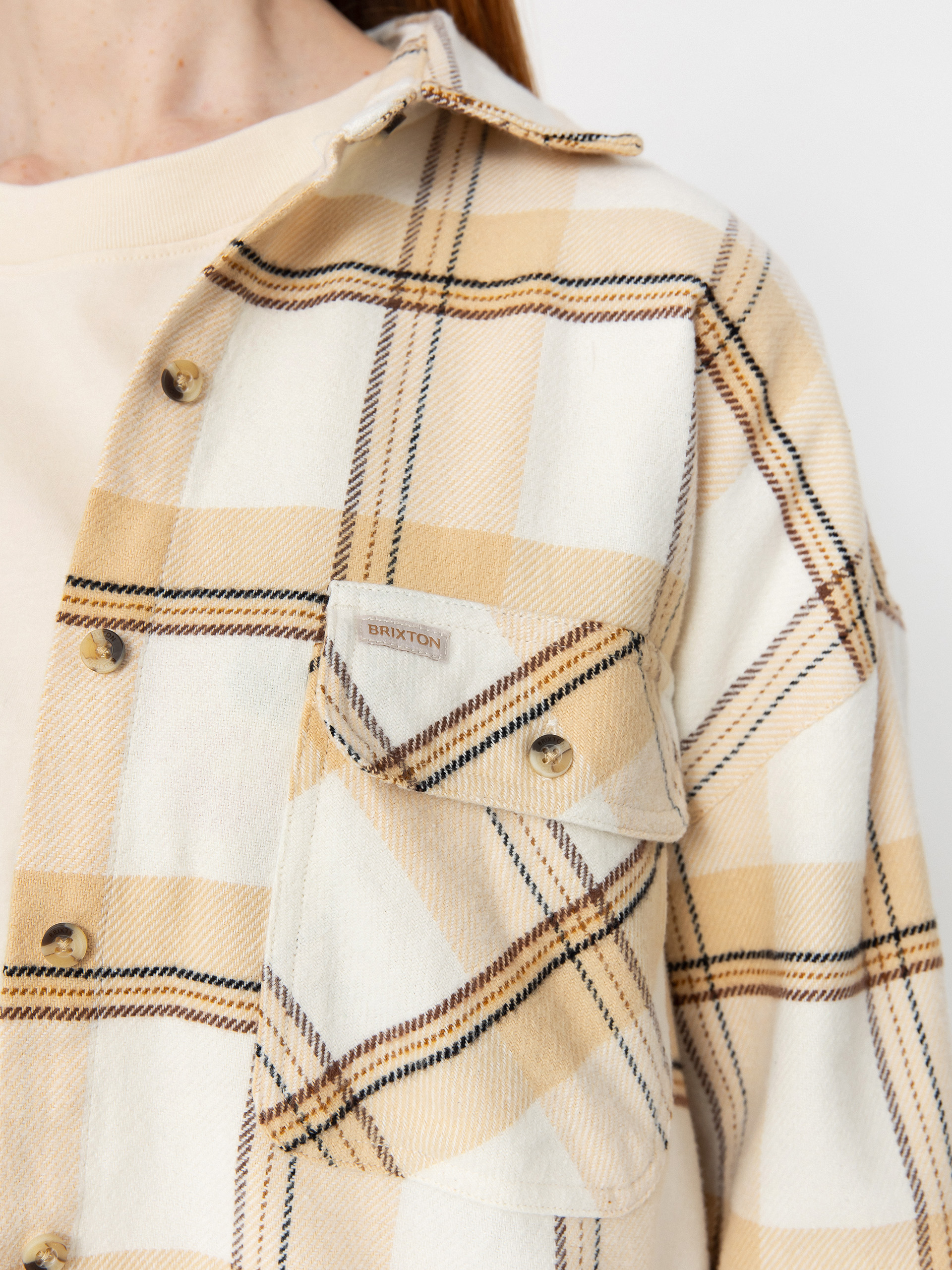 Košeľa Brixton Bowery Classic Flannel Wmn (off white/semolina/washed copp)